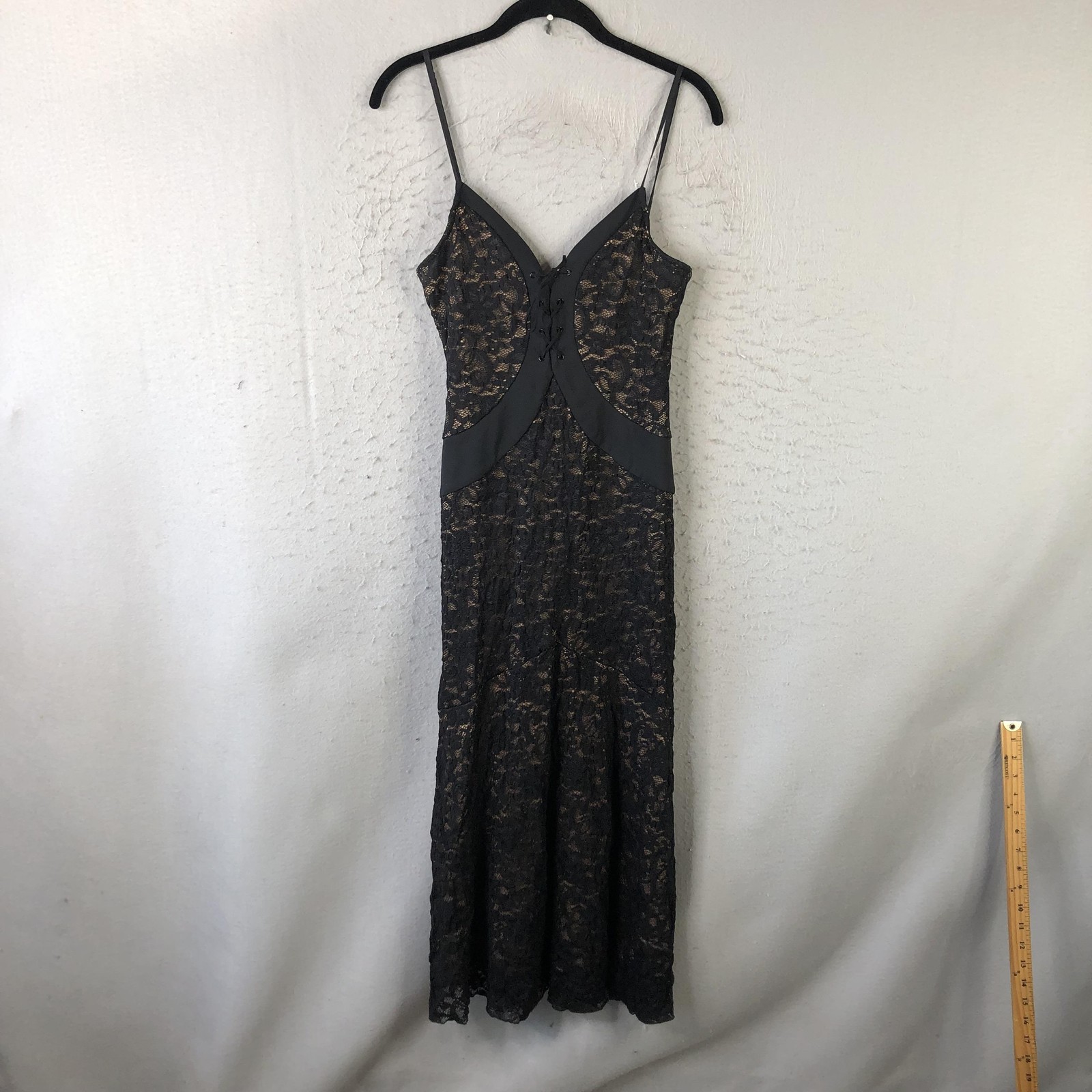 Bisou Bisou Dress Women 6 Black Lace Slip Maxi Fairy Grunge Y2K Goth Corset