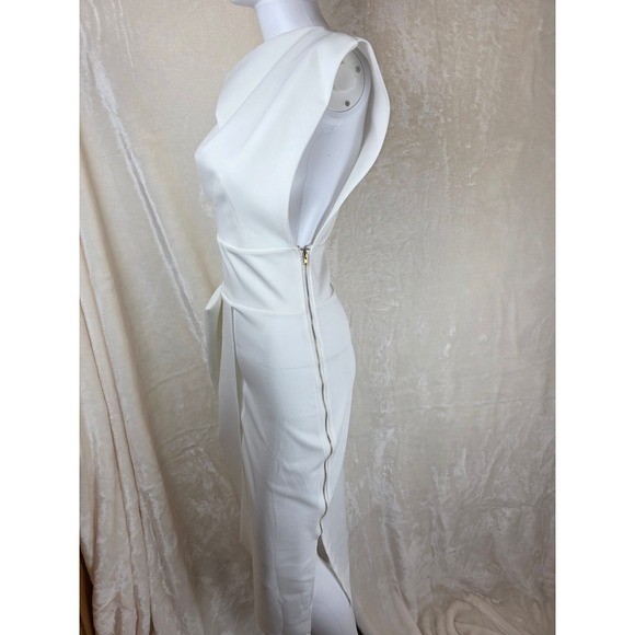 CBR White Draped Midi Dress Sleeveless Zipper Waist Corset Style S