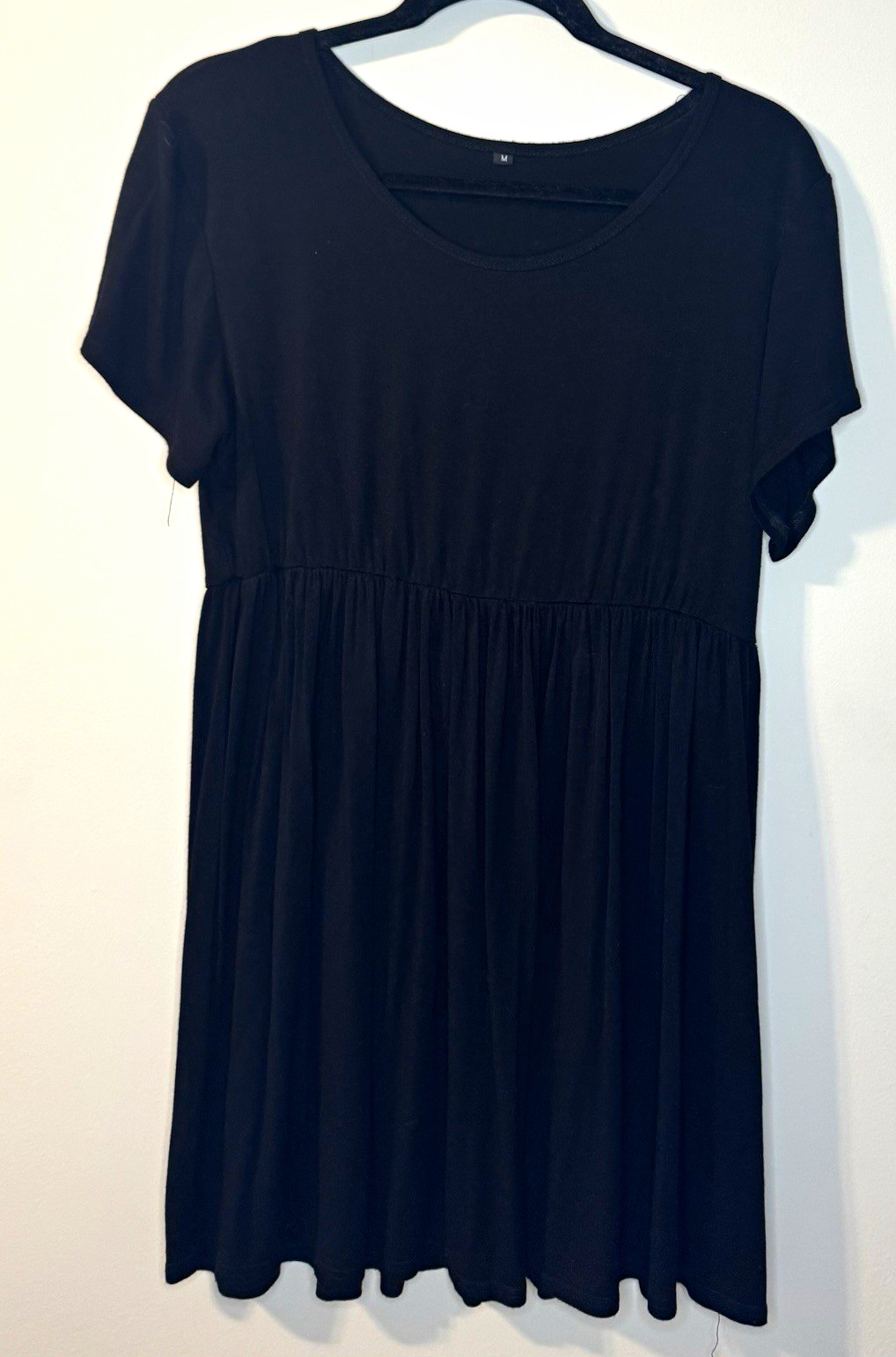 PrettyLife Black A-Line Short Sleeve Scoop Neck Pleated Knit Dress Size S