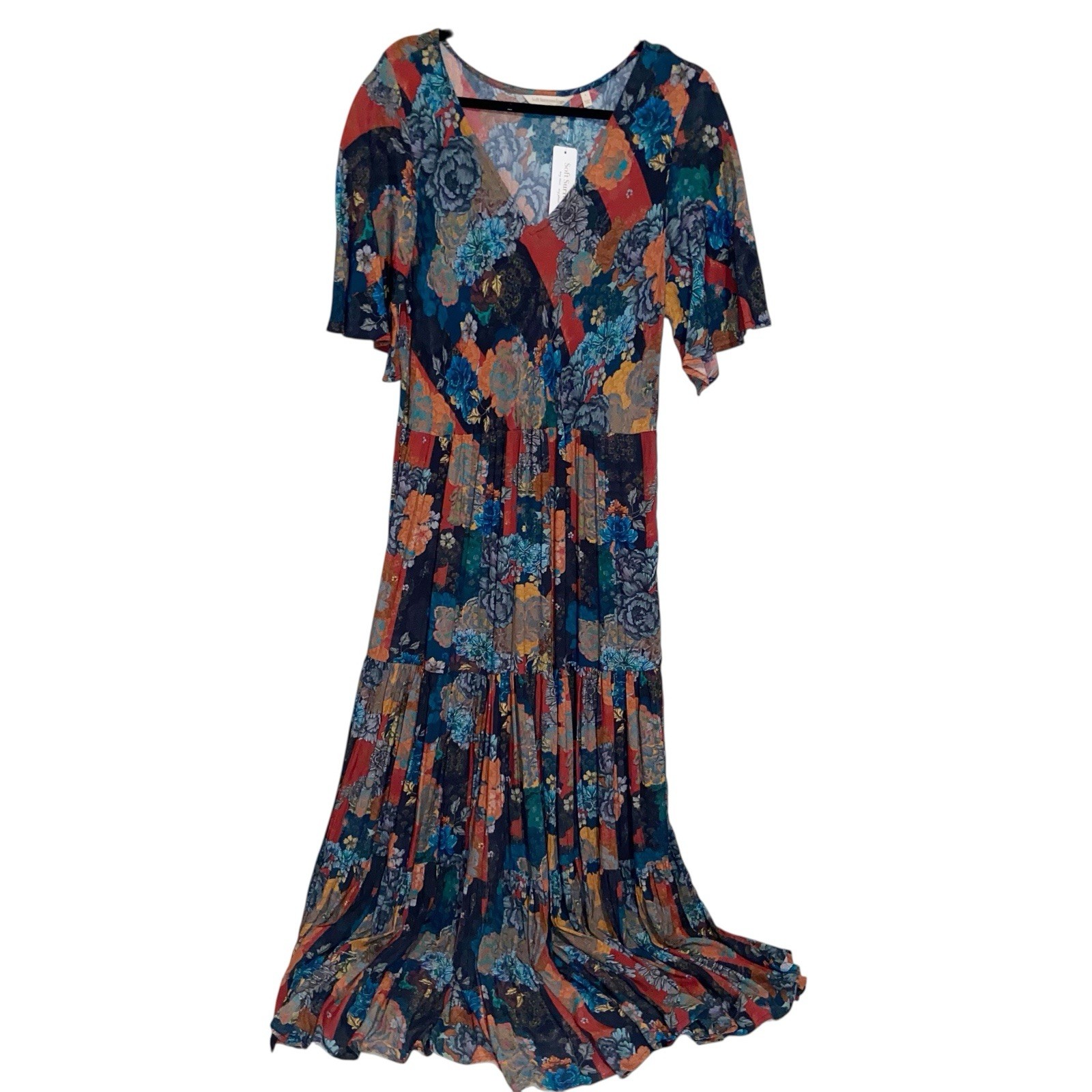 Soft Surroundings Dress Womens Large Tiered Patchwork Cottagecore Boho Mirabelle