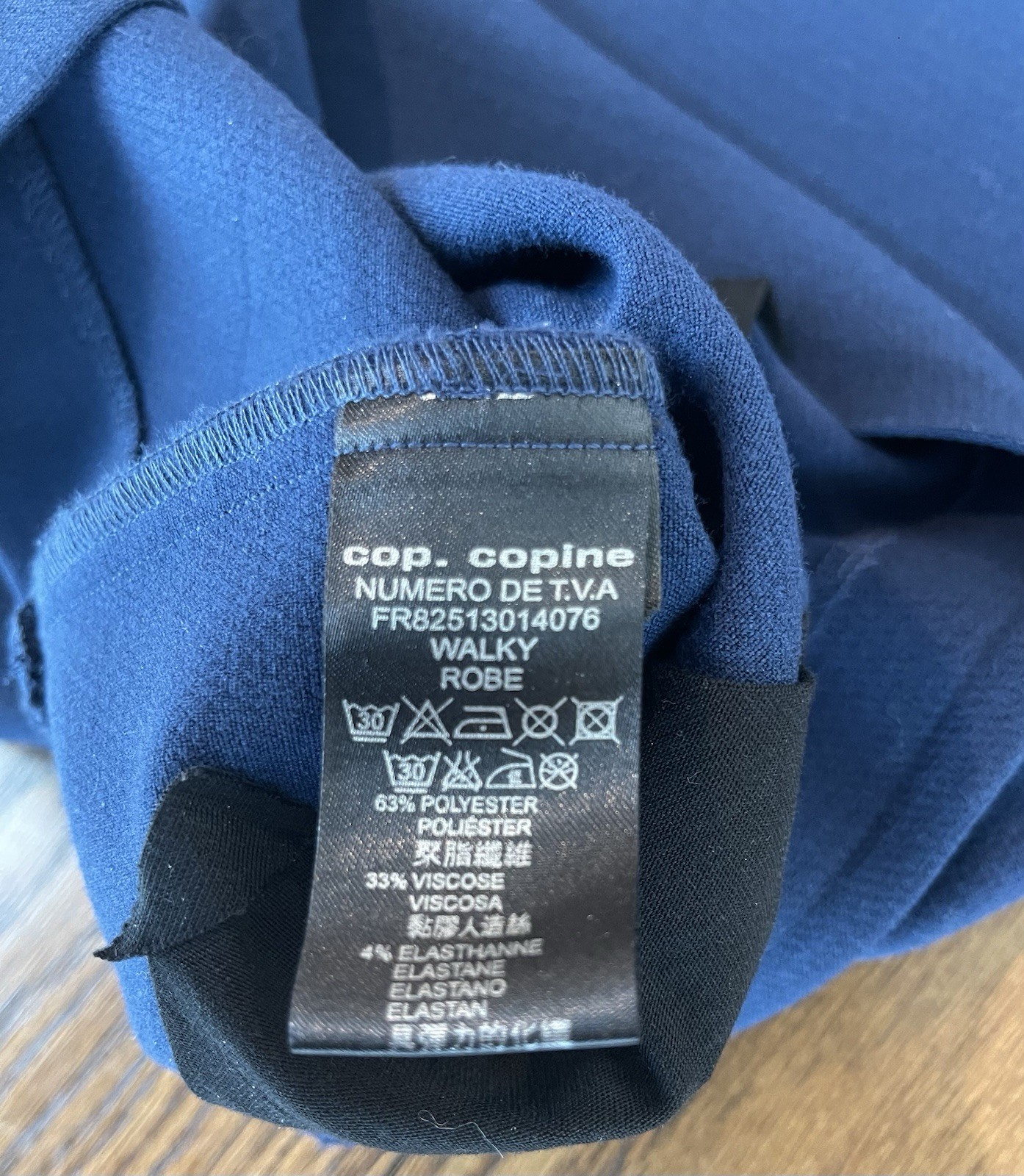 Cop Copine navy sheath dress Sz 36 (S) X cutouts at hem Fresh dry clean