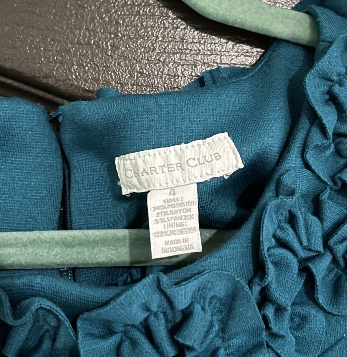Sleeveless A-Line Sheath Dress Ruffle Neck Dress Charter Club Women Size 4 Teal