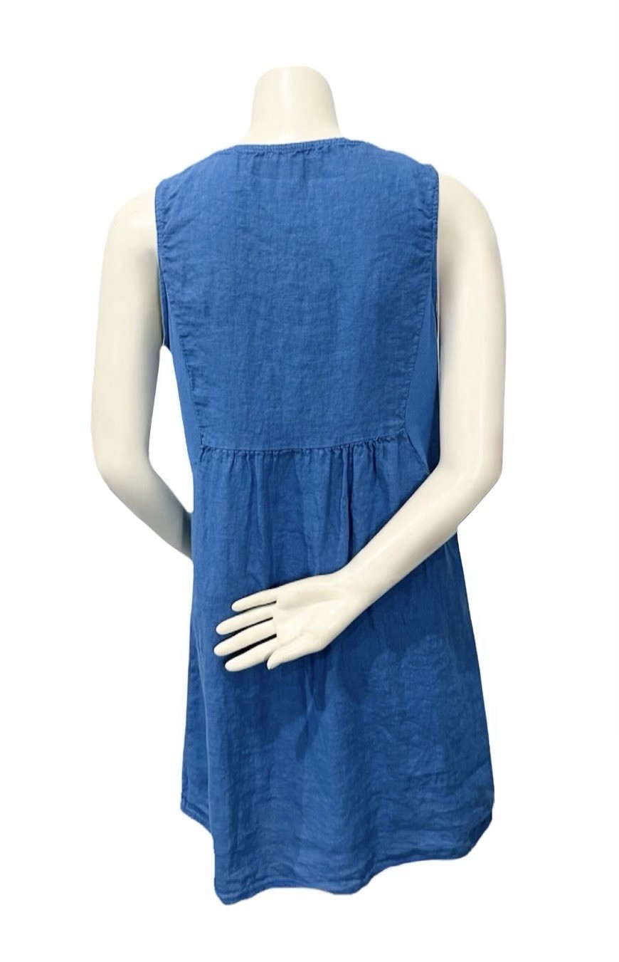 Terzo Millennio Italian Linen Shift Dress L Blue Sleeveless Made in Italy