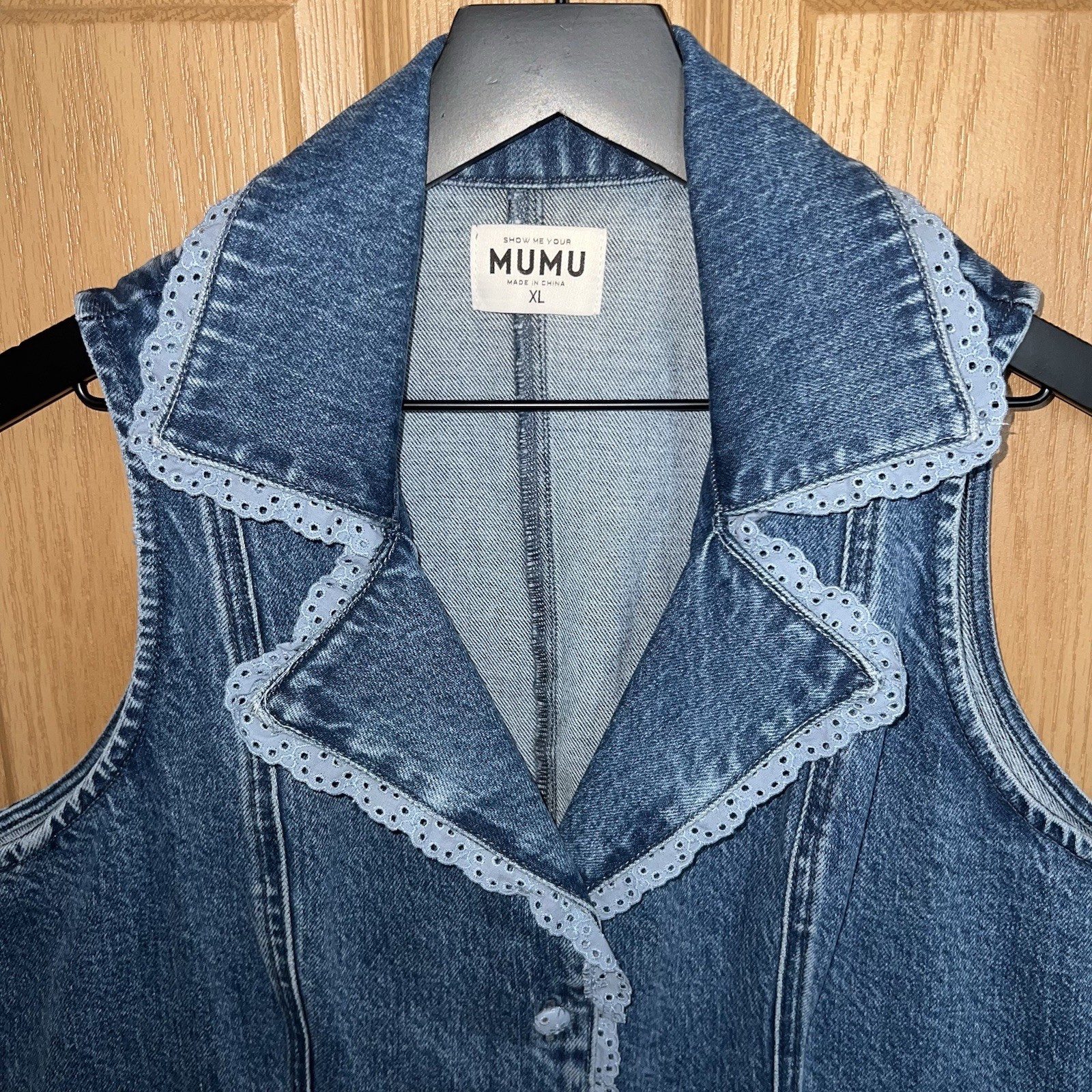 Show Me Your Mumu Blue Denim Collared Button Front Pocket Mini Shirt Dress XL