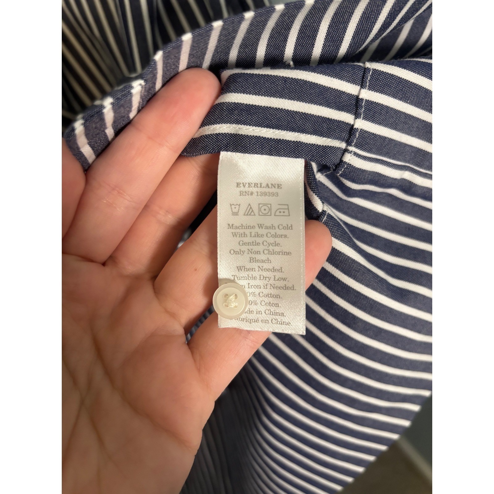Everlane Womens Navy White Striped Band Collar Short Sleeve Mini Shirt Dress 6