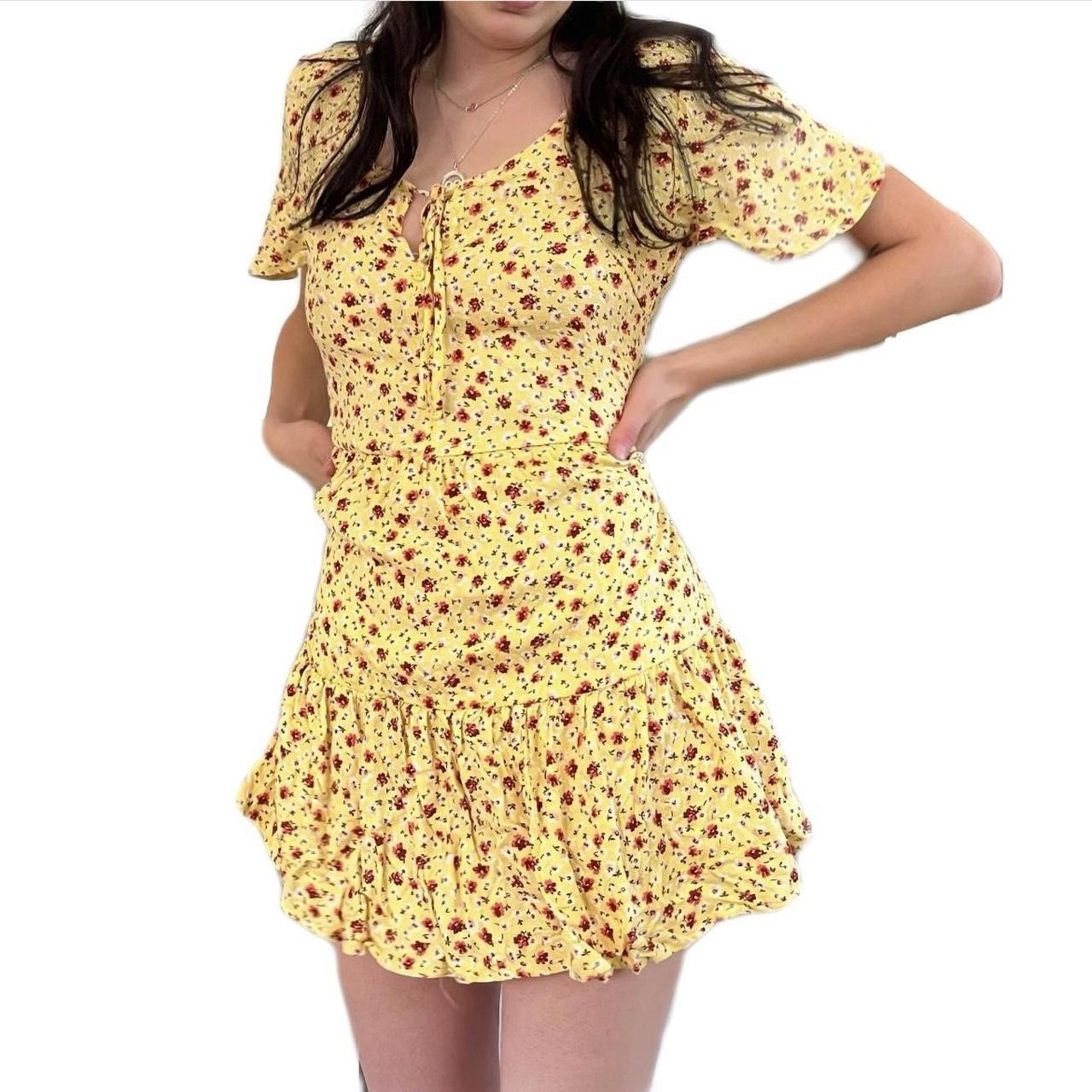 Love Fire Dress Womens S Yellow Floral Baby Doll Sundress Cottagecore Feminine