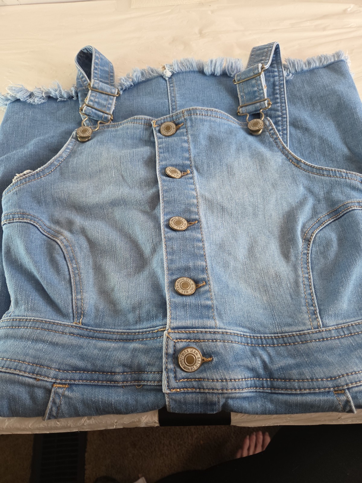 Vintage Style Wax Jean Denim Overall Dress Women Small Button Front Jumper Adjus