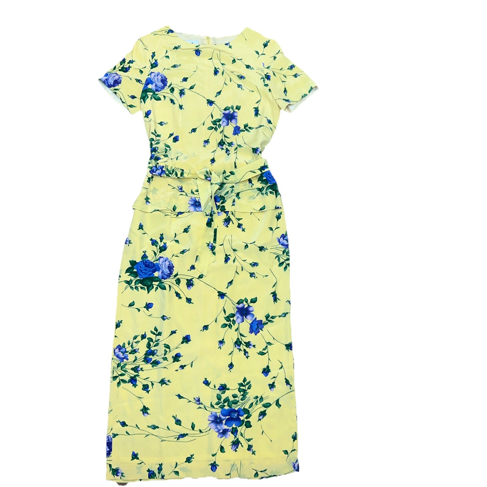 YL by Yair Yellow Floral Silk Short Sleeve Maxi Dress Size 6 with silk belt