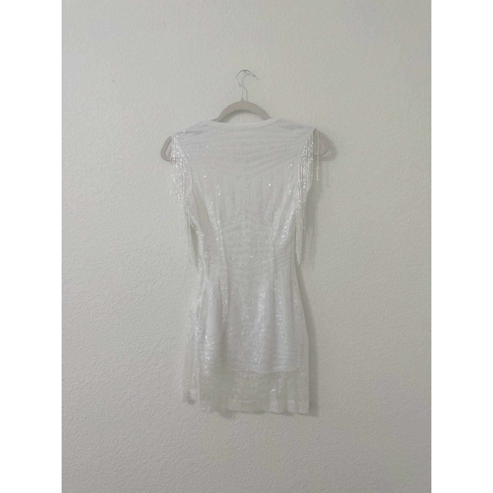Superdown REVOLVE Carly Fringe Sequin Mini Dress White XS Revolve Party Bridal
