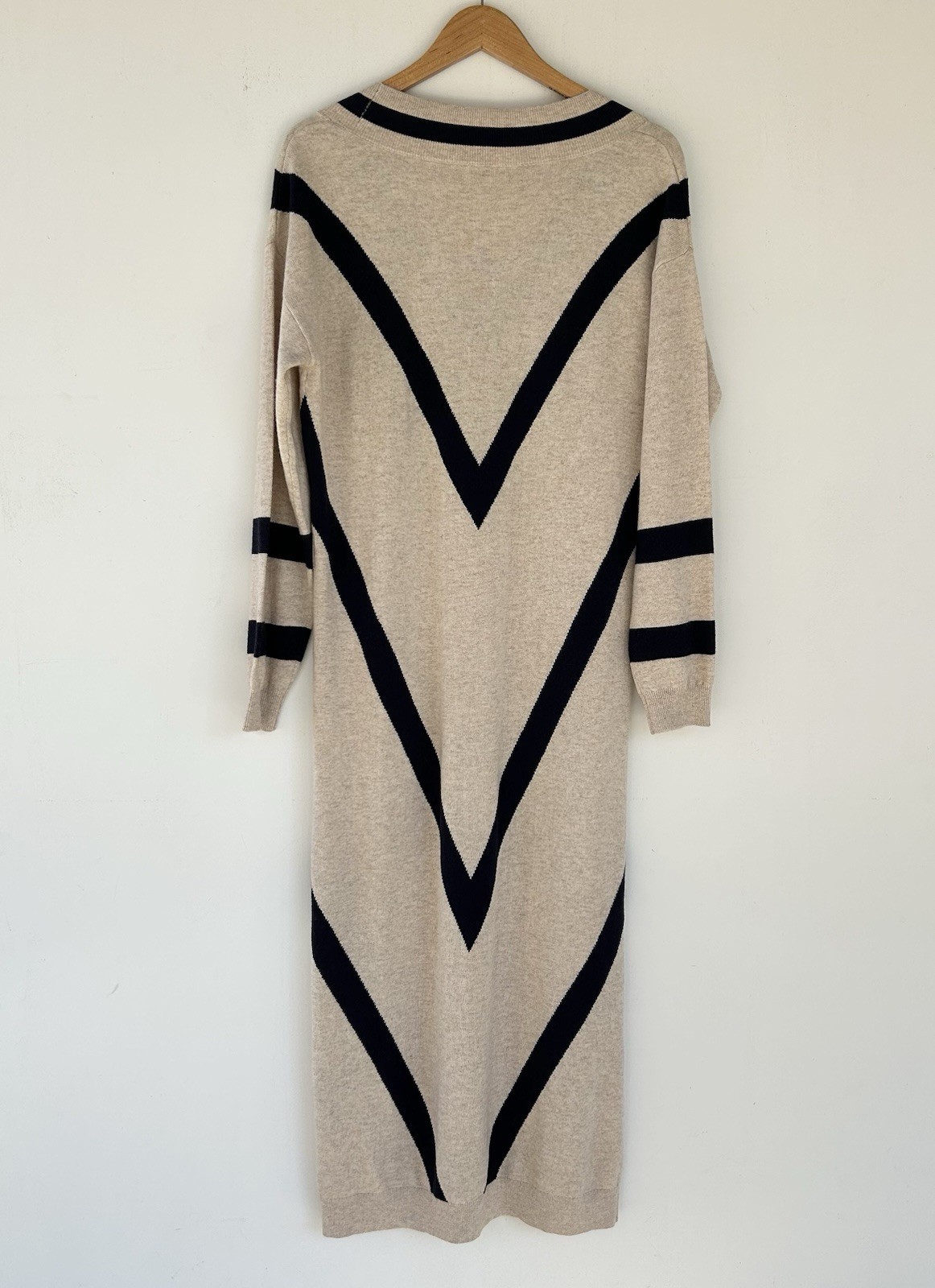 Ted Baker Knit Wool Cashmere Blend Sweater Dress Chevron Tan Navy Women’s Size 3