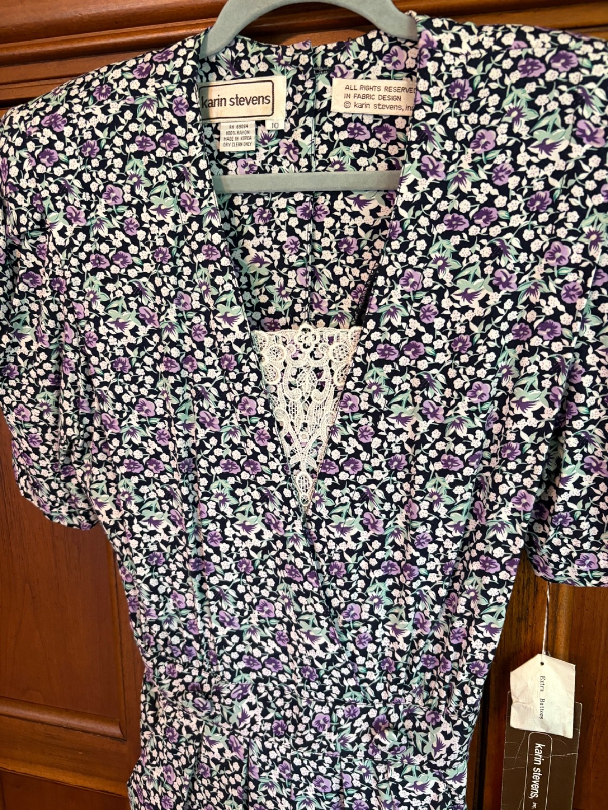 Vintage NWT Karin Stevens Women Rayon Floral Black Short Sleeve Dress Sz 10