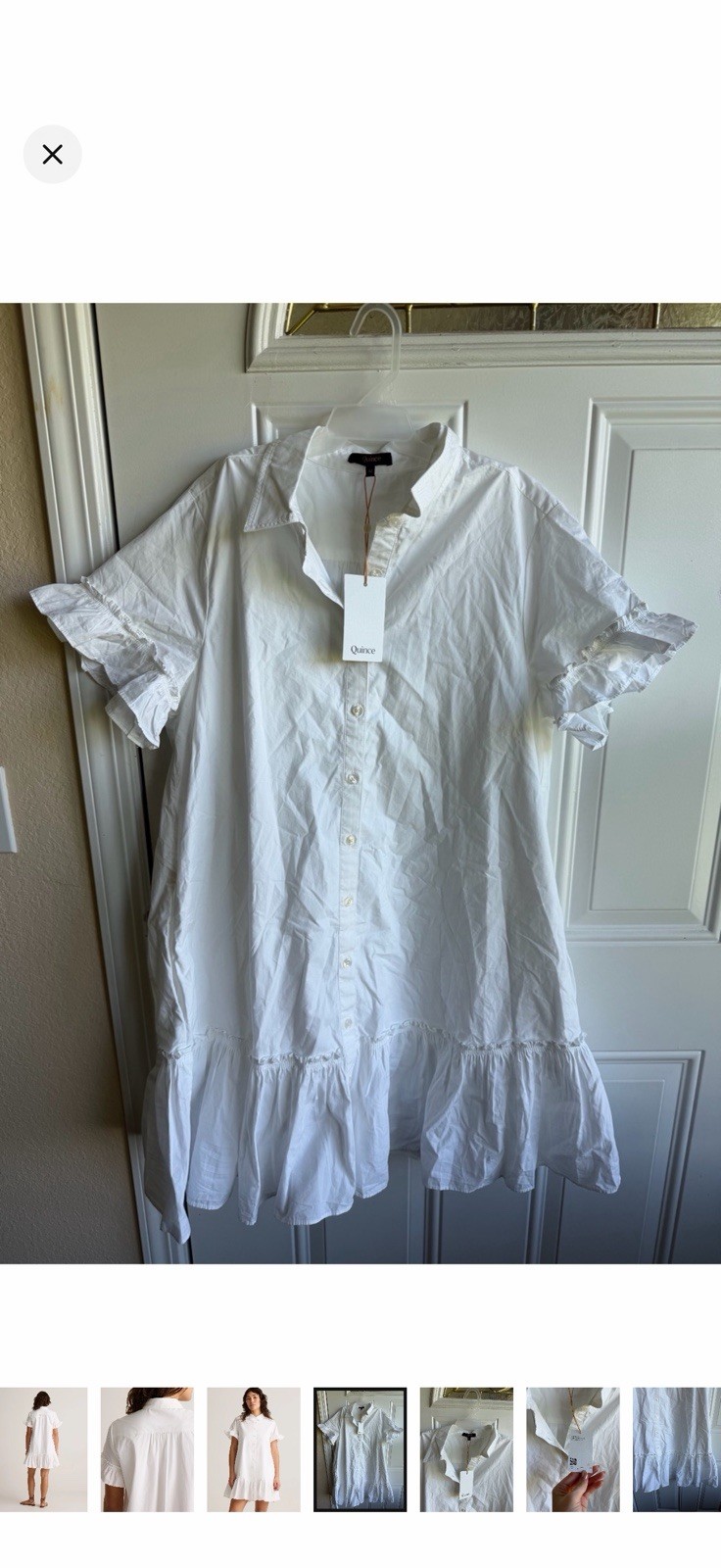 Quince 100% Organic Cotton Poplin Short Sleeve Ruffle Shirt Dress NWT Size M