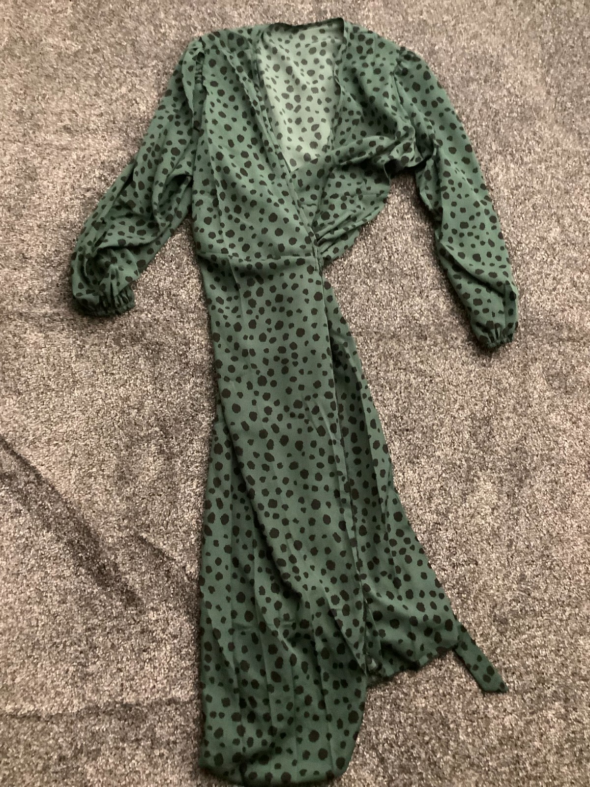SHEIN Womens Wrap Dress Green Polka Dot 47in Length Curve Oxl 95% Polyester