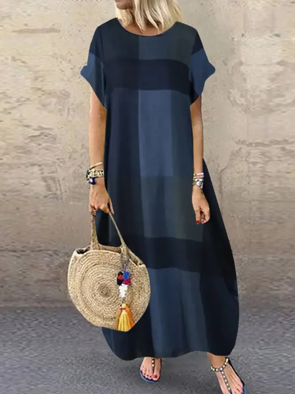 Women’s Short Sleeve Long Dress Summer Vacation Beach Tank Skirt –