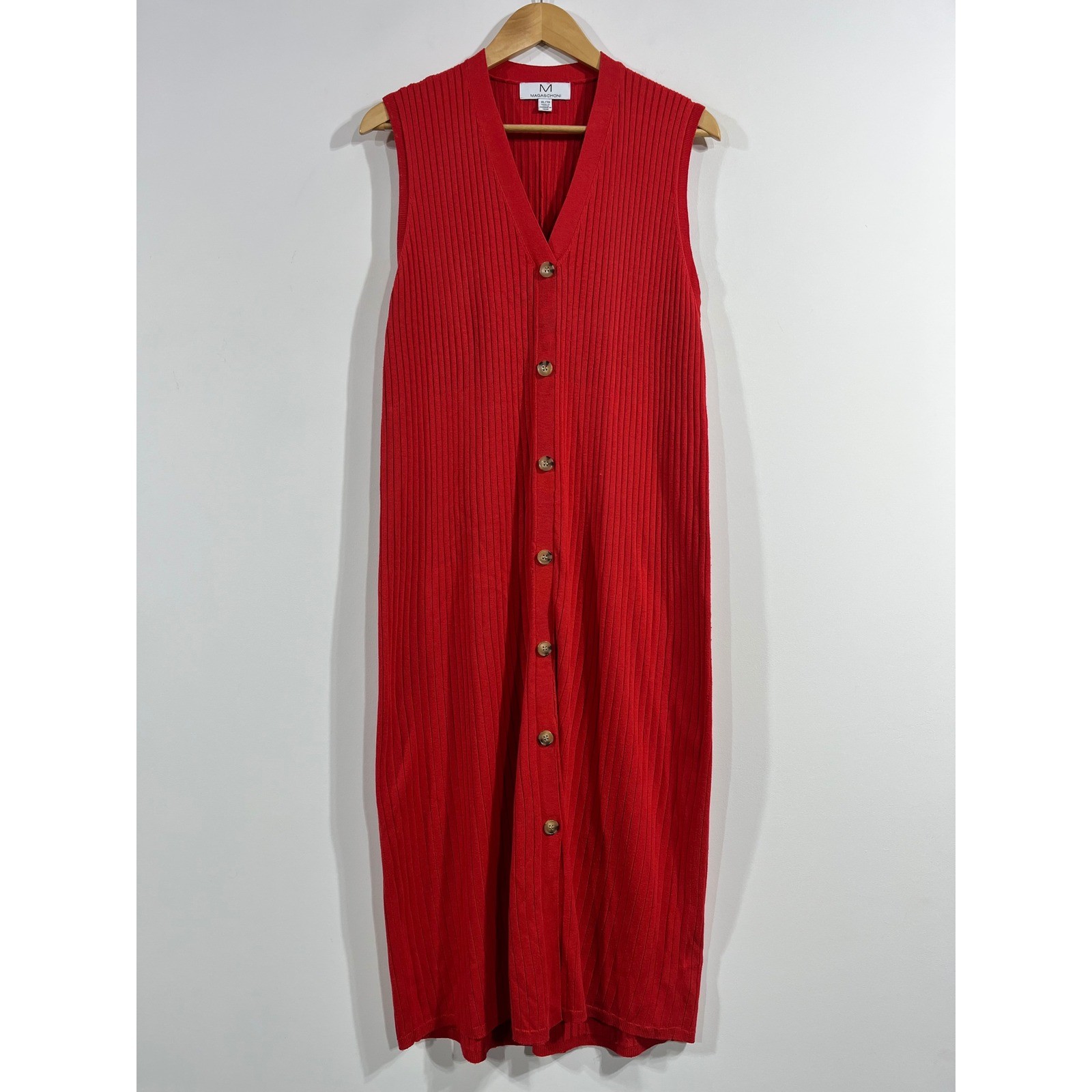 Magaschoni Old Money Fisherman Ribbed Knit Button Front Maxi Dress Womens XL