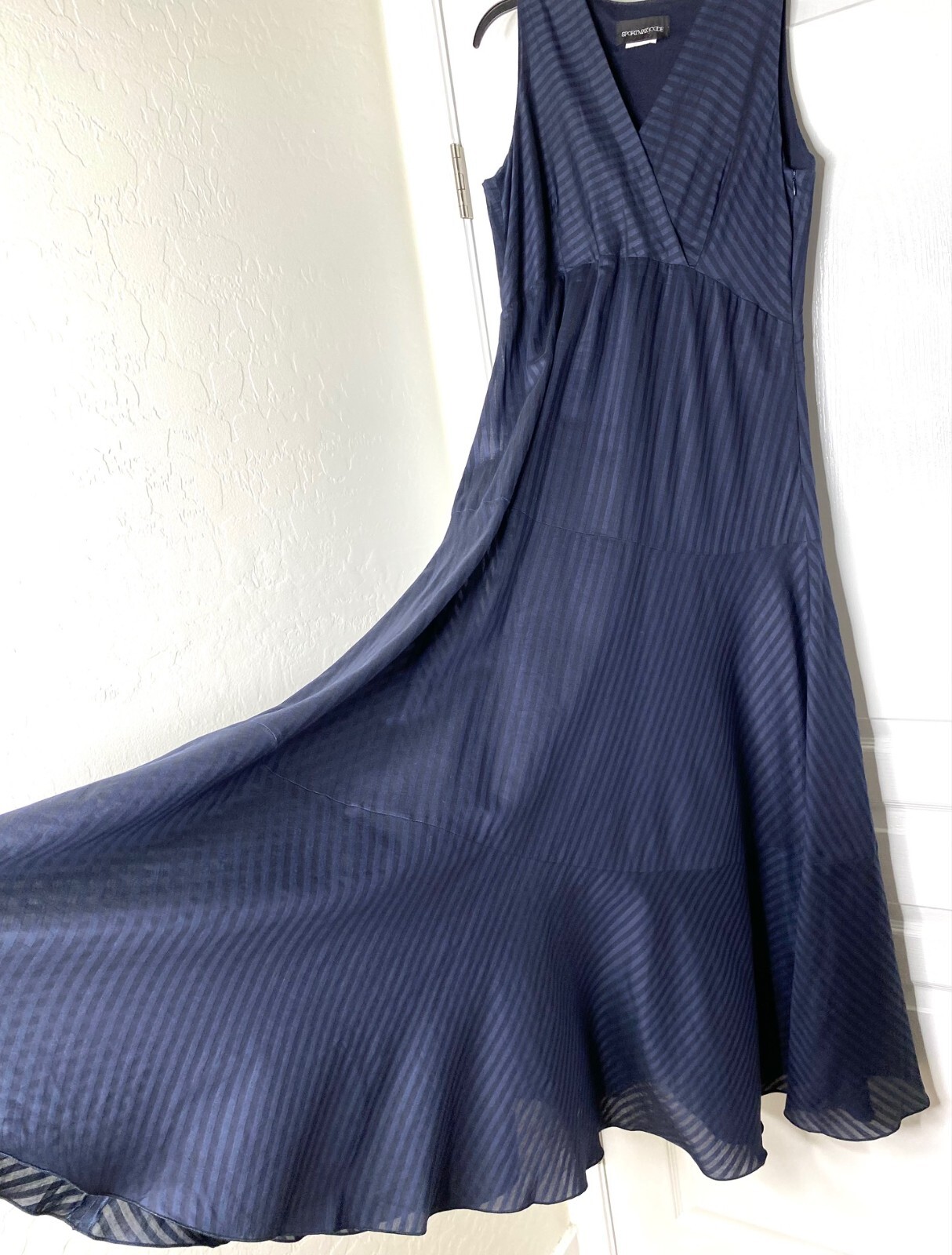 SPORTMAX Code Max Mara Tonal Stripe Cotton Poplin V-Neck Maxi Midi Dress 8/10 M