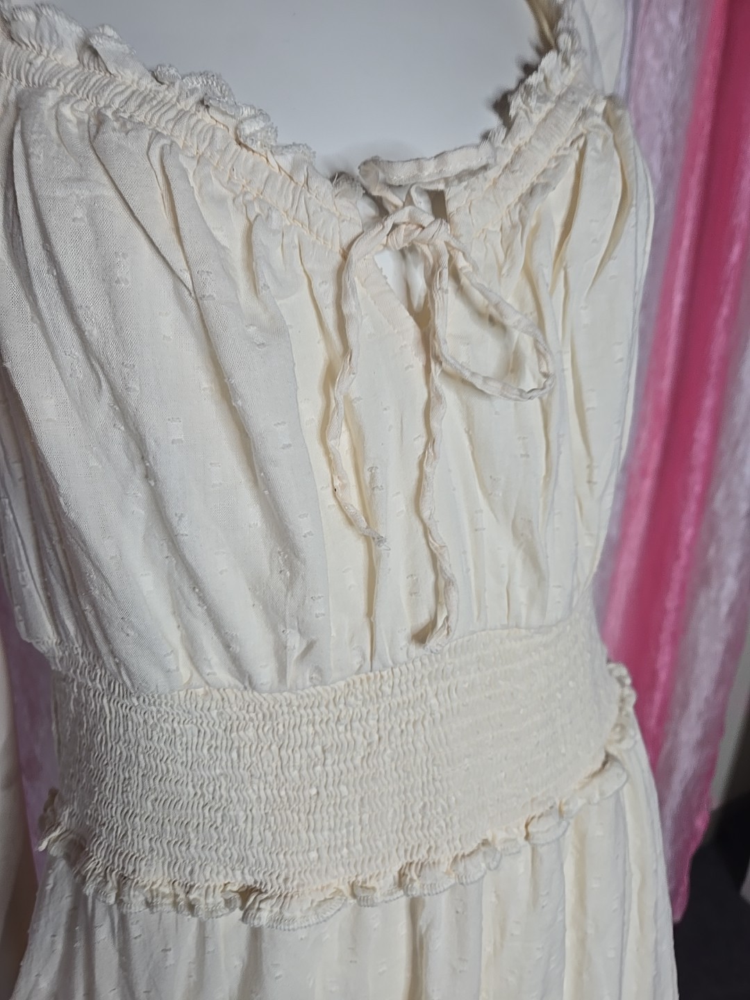 Old Navy Cream Cottagecore Clip Dot Layered Lined Prairie Dress Size Large
