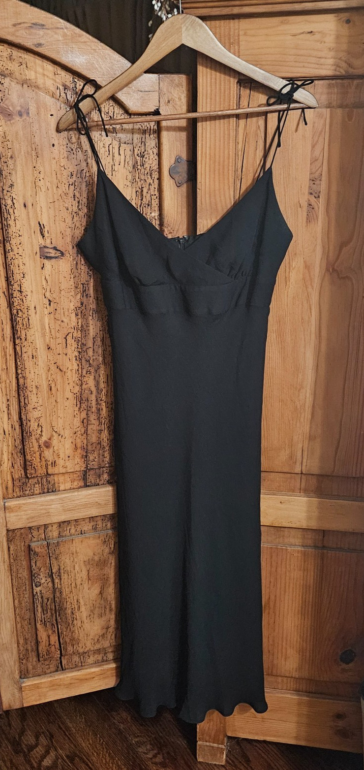Vintage 90s Y2k J. Crew Women’s Black 100% Silk Kawaii Slip Dress 14 (Pit: 19″)