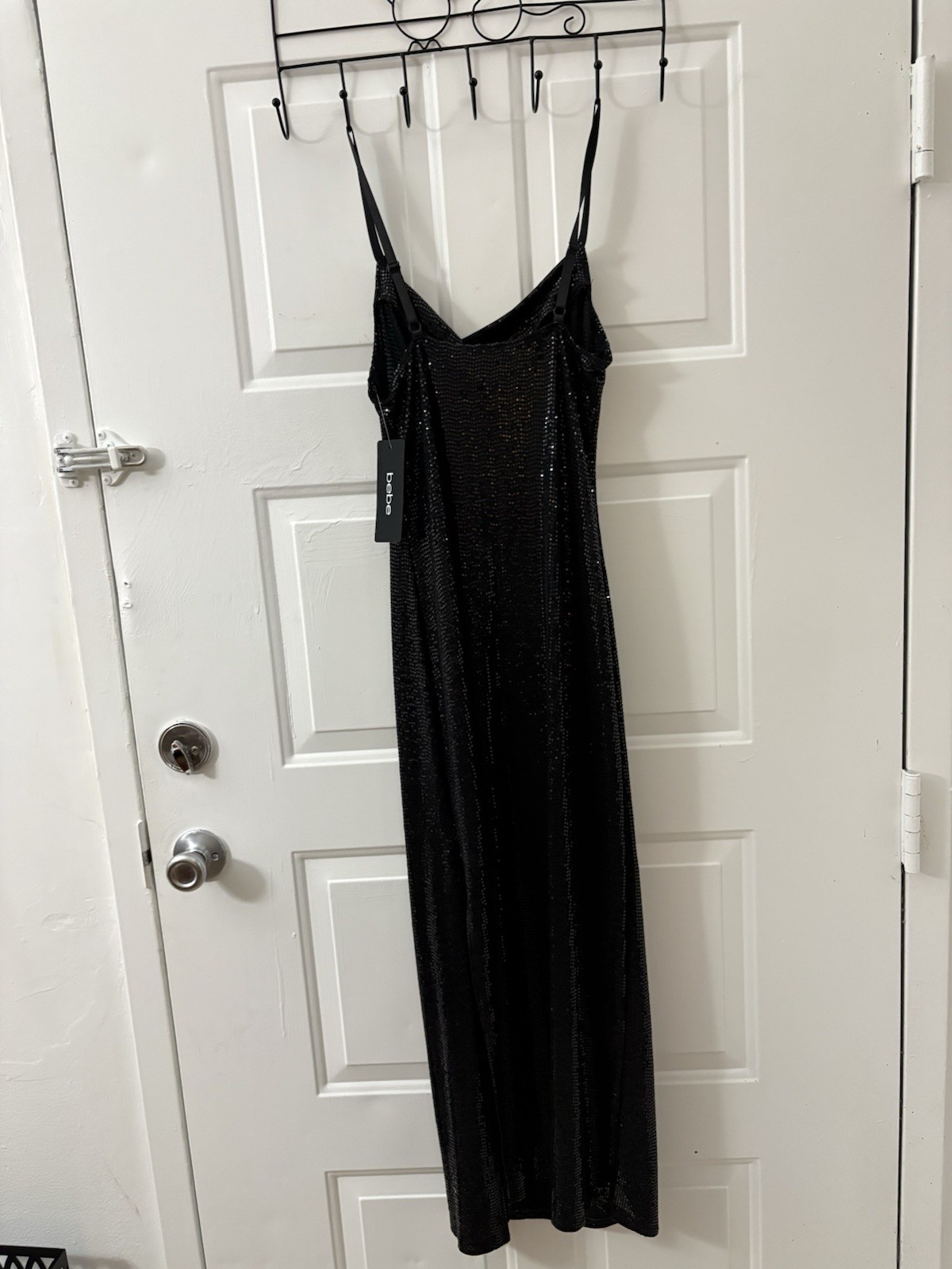 bebe Black Sequin Mesh Cowl Neck Strappy Maxi Dress Party/Formal M
