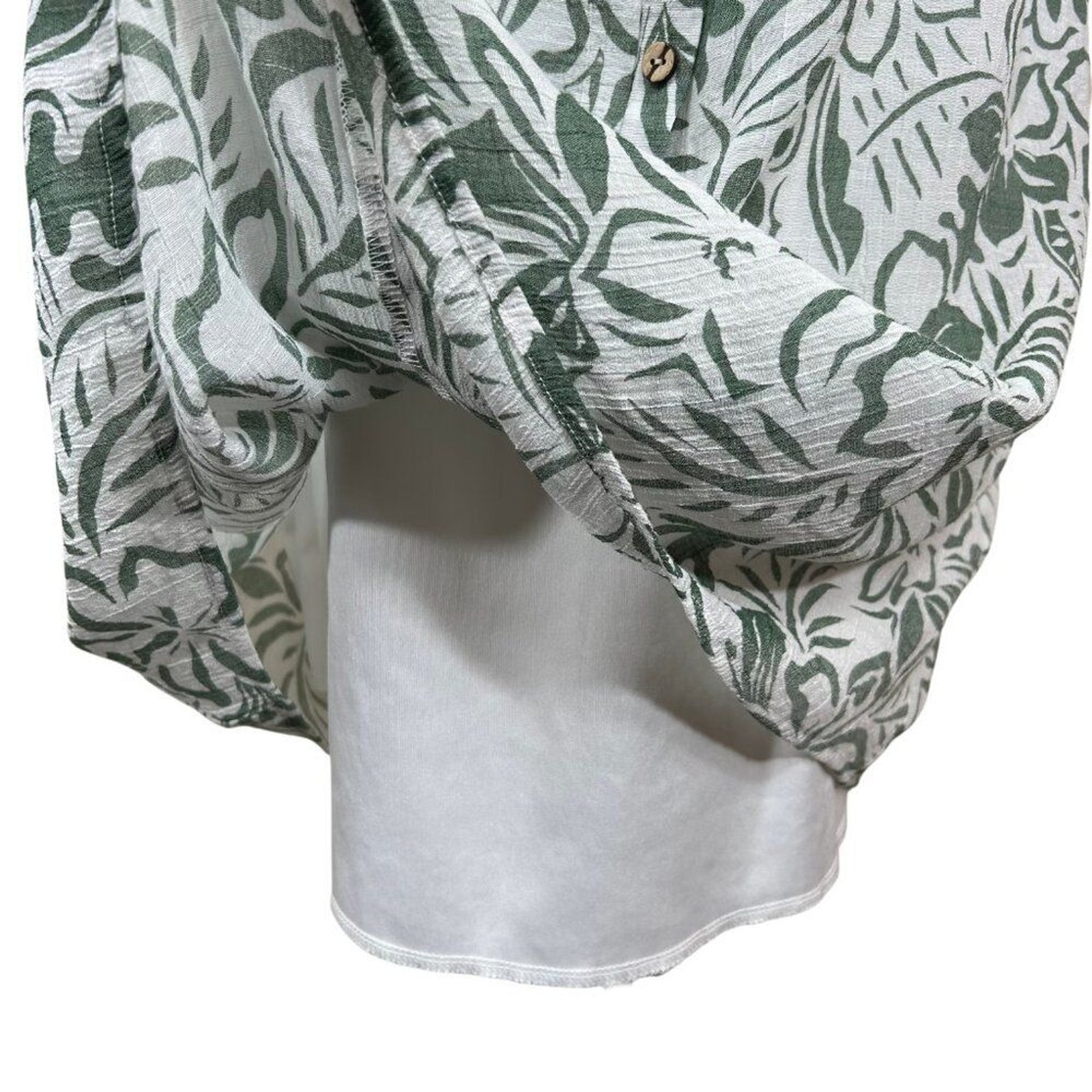 Naif Green White Rayon Gathered Neckline Bell Sleeve Sheath Dress Size L