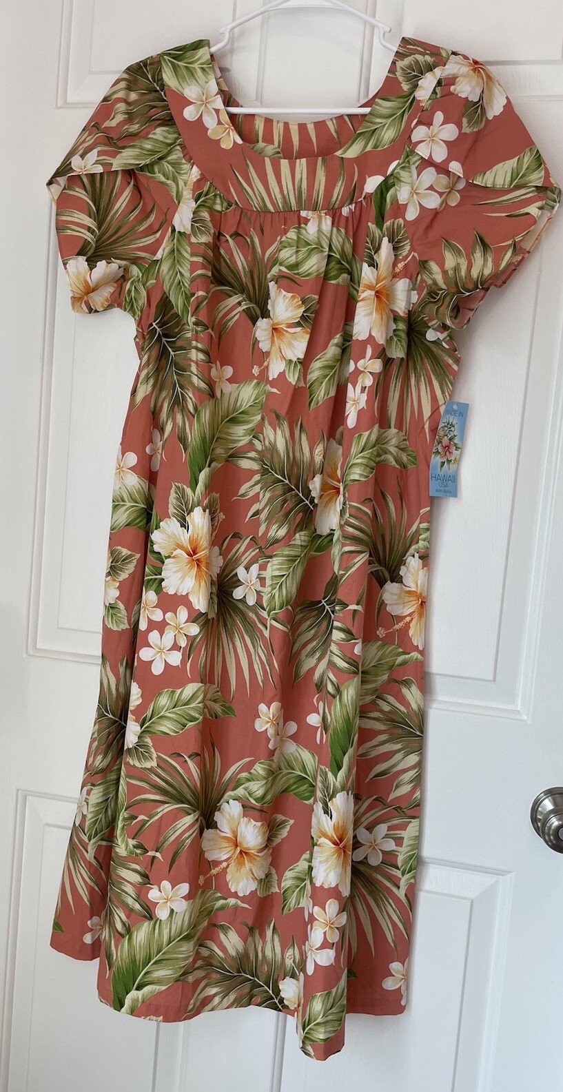 Puanani Hawaiian NWT Mumu Dress women’s size XL Peach Floral Tropical Cotton