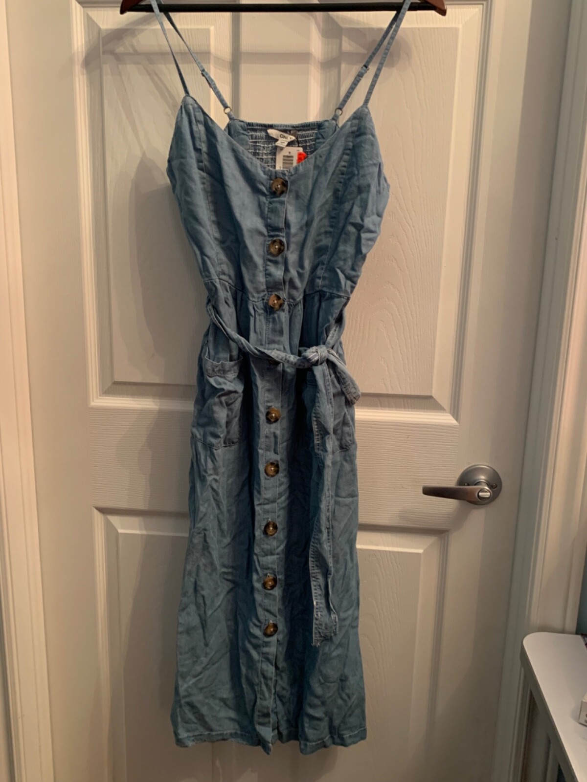 Only Wanda Strap Midi Dress WVN Light Blue Denim In EU 38 NWT