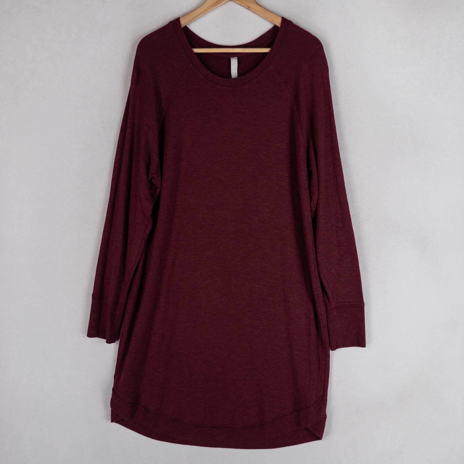 Athleta Womens Sweatshirt Dress XL Burgundy Long Sleeve Raglan Athleisure Lounge