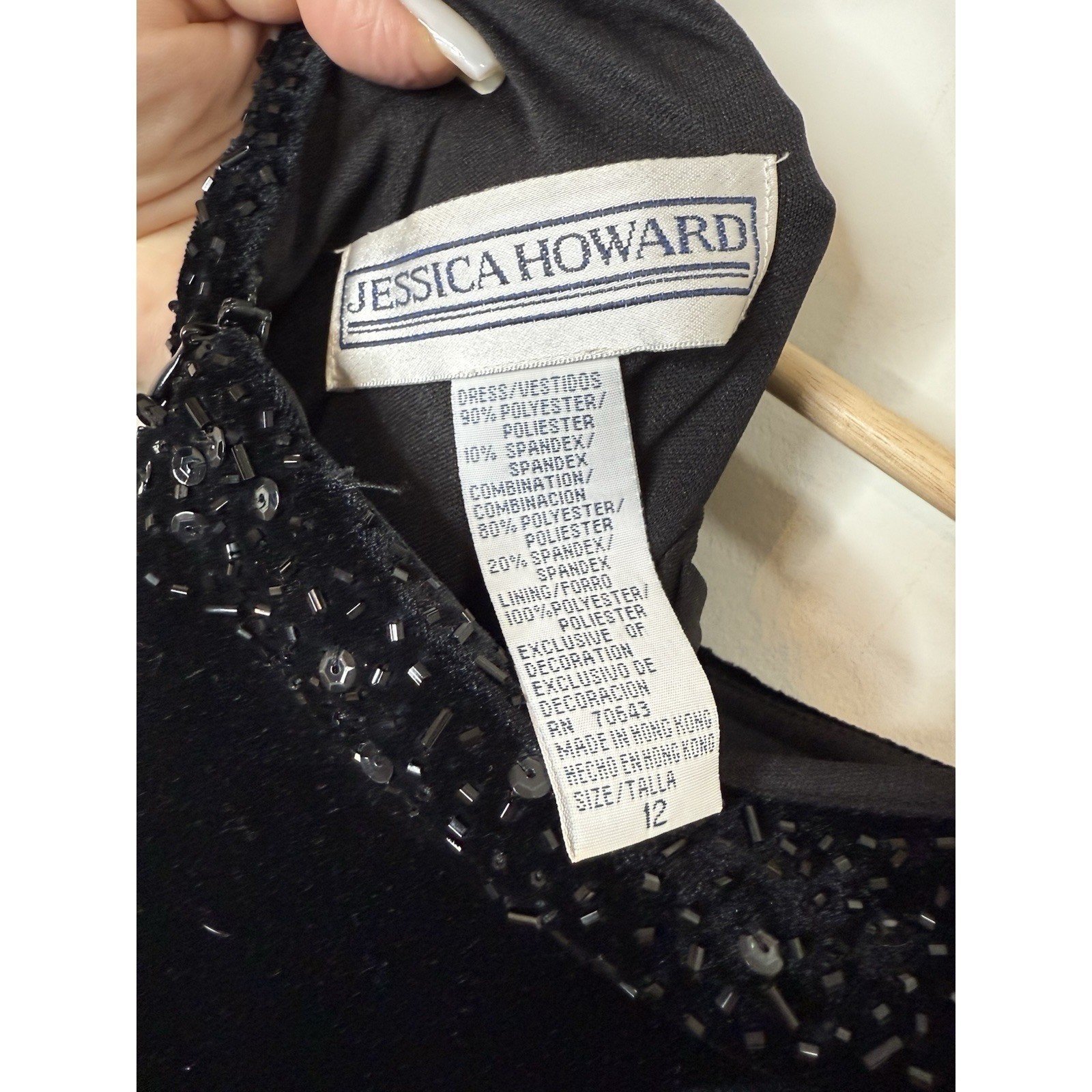 Jessica Howard Velvet Beaded Formal Maxi Dress 12 Black Sleeveless Long Mother