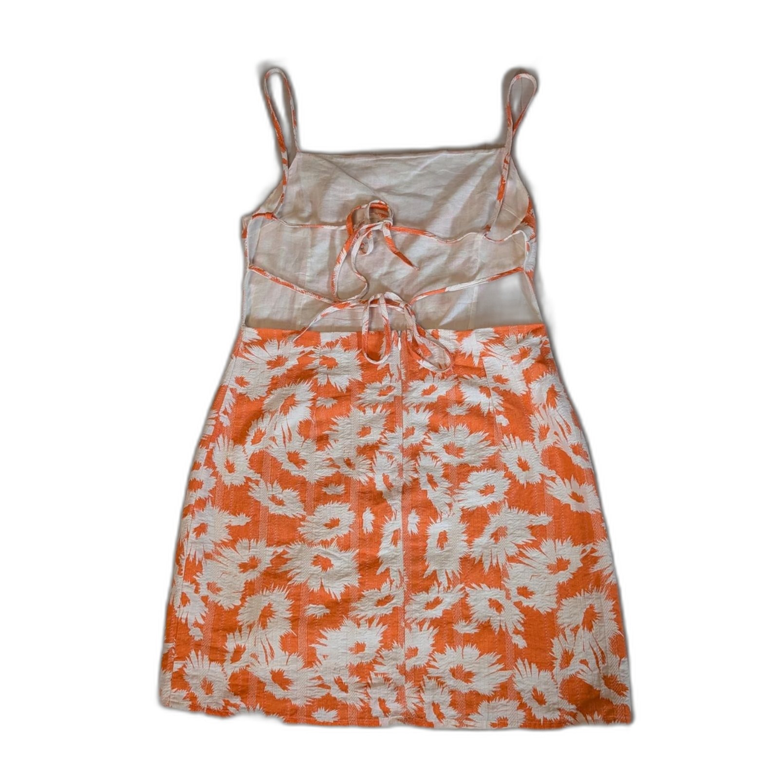 Olivaceous Orange Floral Open Back Tie Mini Dress Size Large Summer Vacation