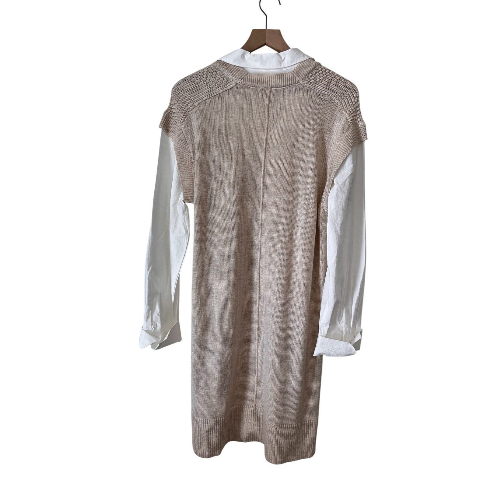 By The River Womens Wool Blend Layered Collared Sweater Tan Dress Size Large