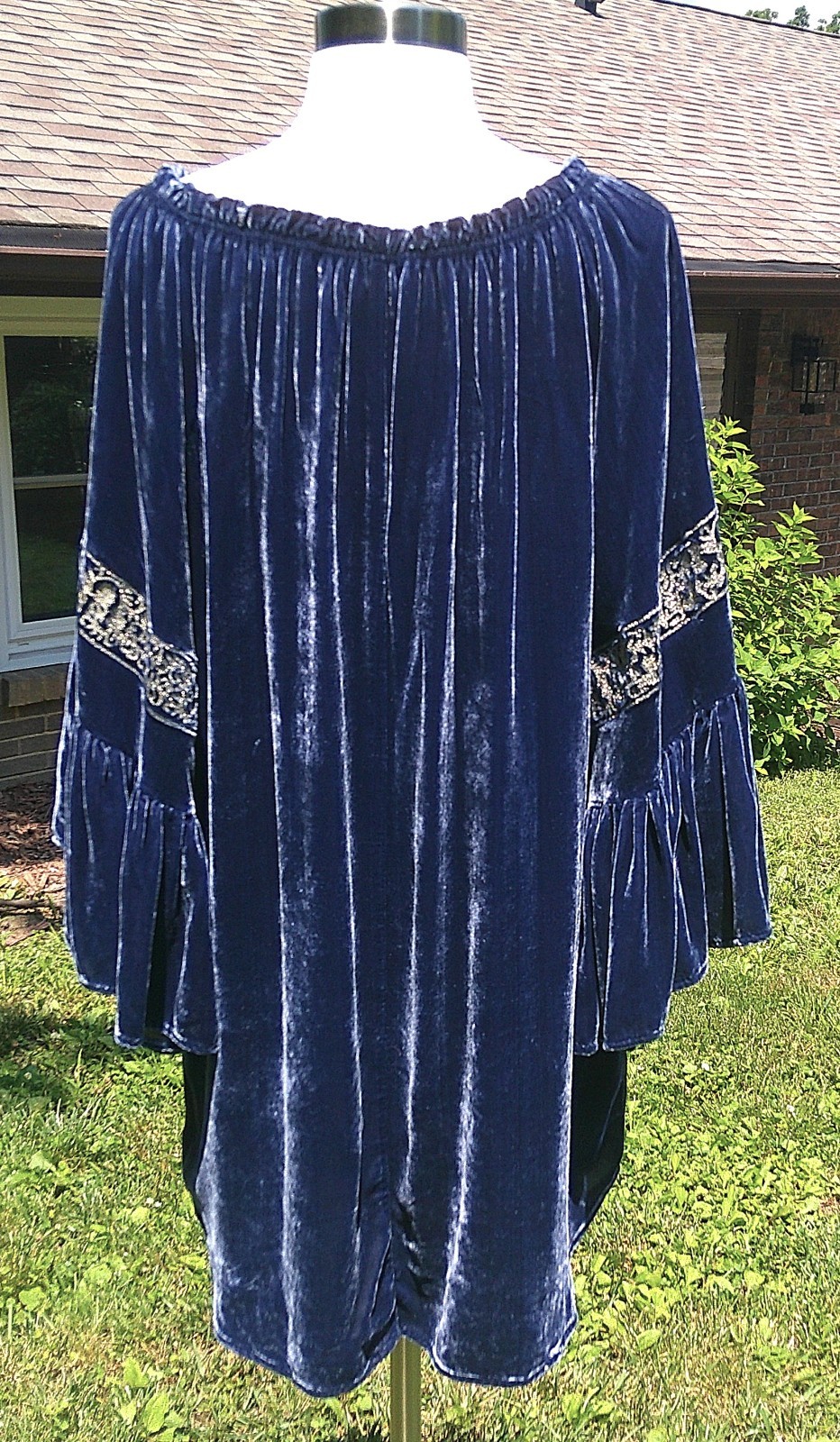 Tasha Polizzi Blue Velvet Hippie Cowgirl Mini Dress Tunic Off Shoulder M EUC