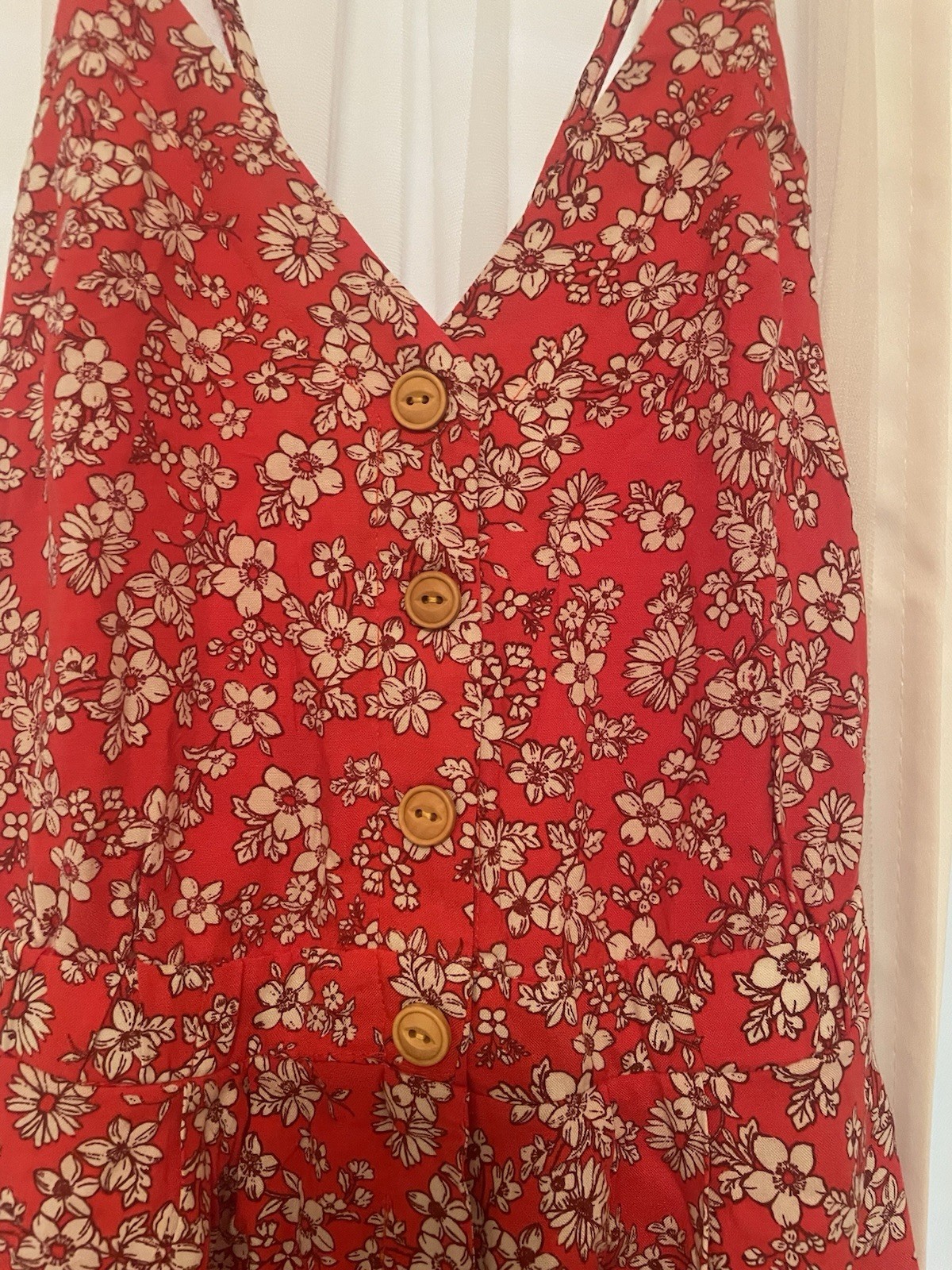 Red Floral Sundress Spaghetti Straps, Size Med Criss Cross Back & Zip Closure