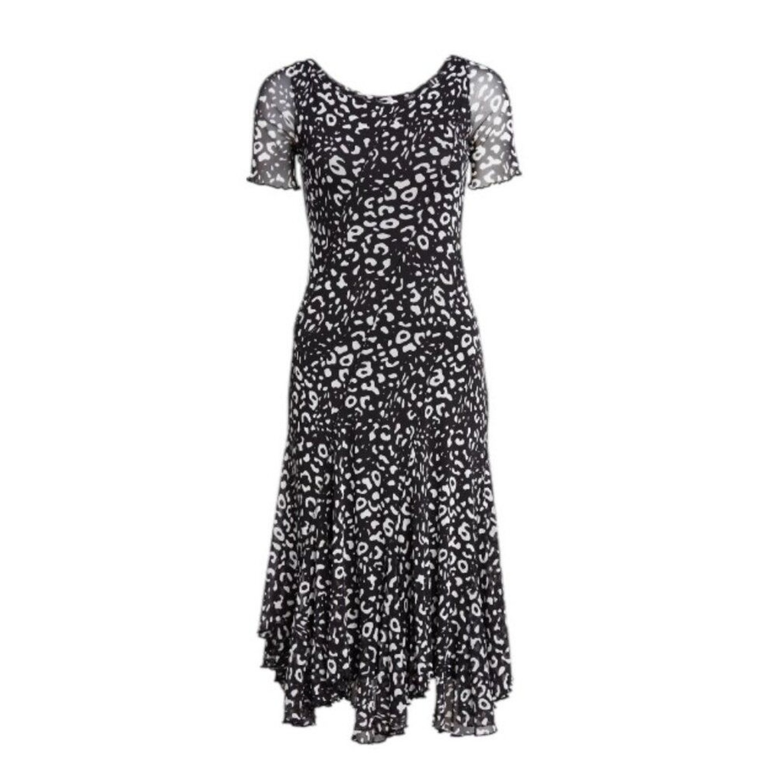 Fuzzi Animal Print Swing Dress Short Sleeve Mesh Stretch Knit Italy Women’s sz S