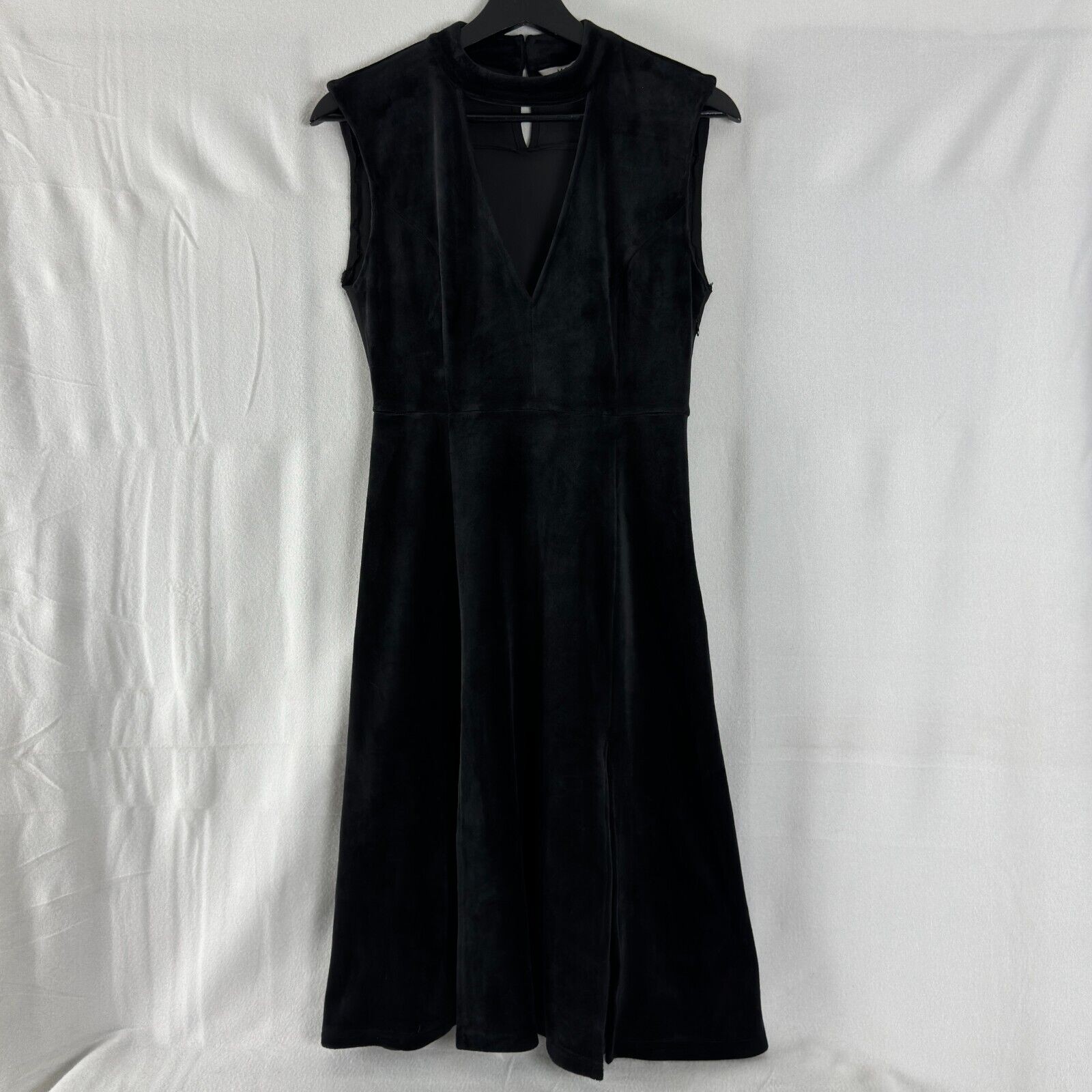 Jack: BB Dakota Sz 2 (S) Black Velvet Sleeveless V-Neck Midi Dress Slits & Mesh
