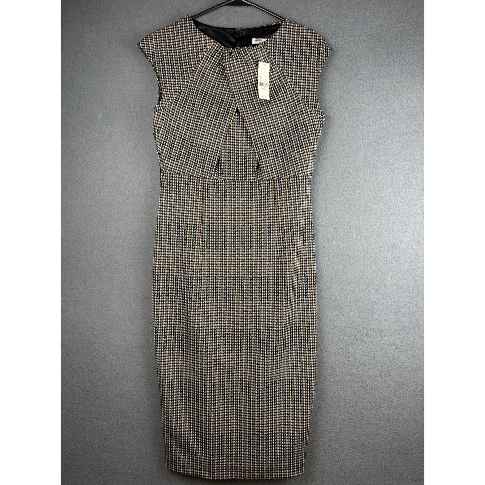 NWT New York Company Brown White Black Plaid Multicolor Shift Dress Size Medium