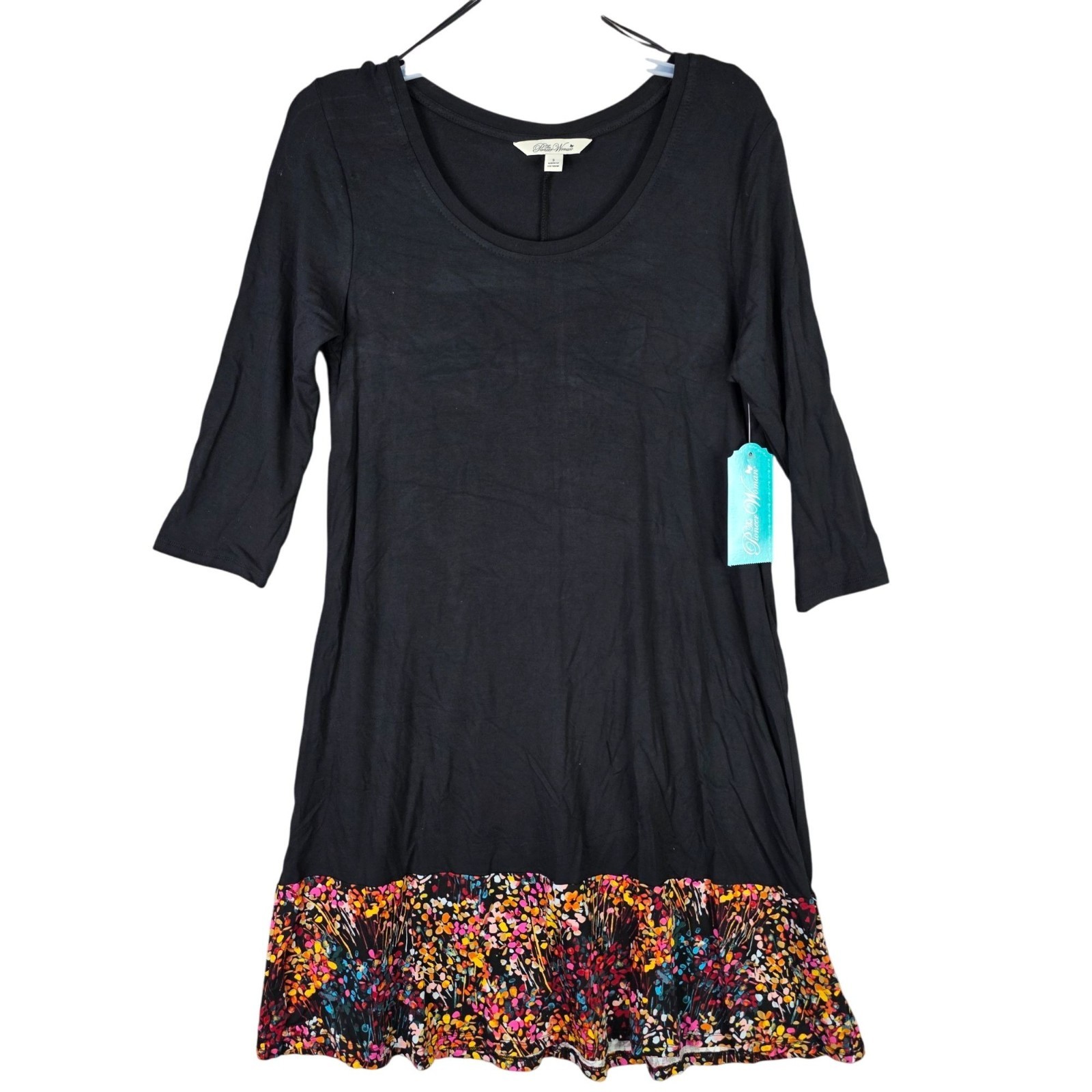 The Pioneer Woman Black & Multicolor Floral Border Print Dress 3/4 Sleeve Size S