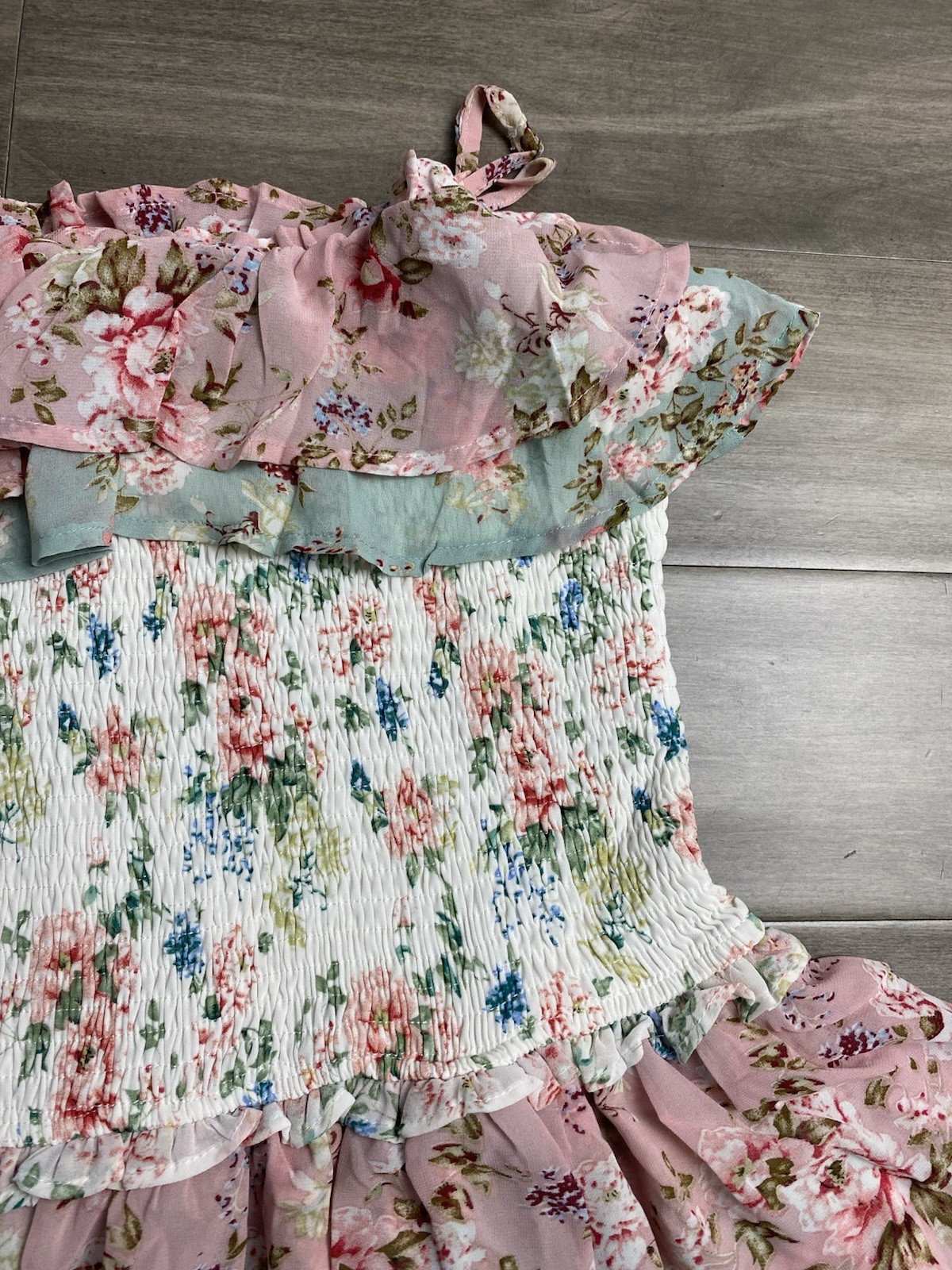 STORIA Tulle Smocked Mini Dress M Ruffle Tiered Cottagecore Coquette Balletcore