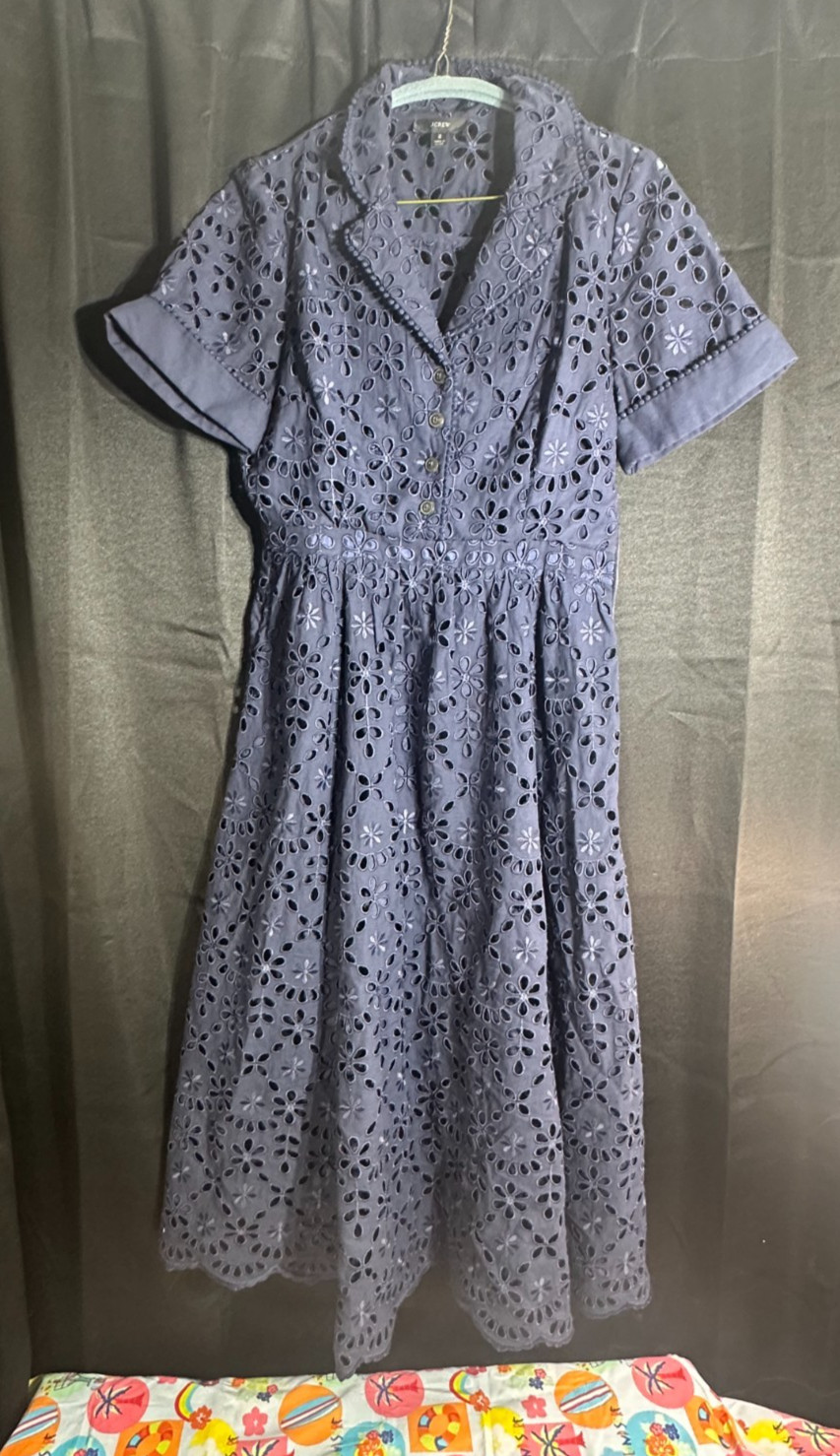 J. Crew Navy Floral Lace Button Up/ Zipper Dress – Sz. 2