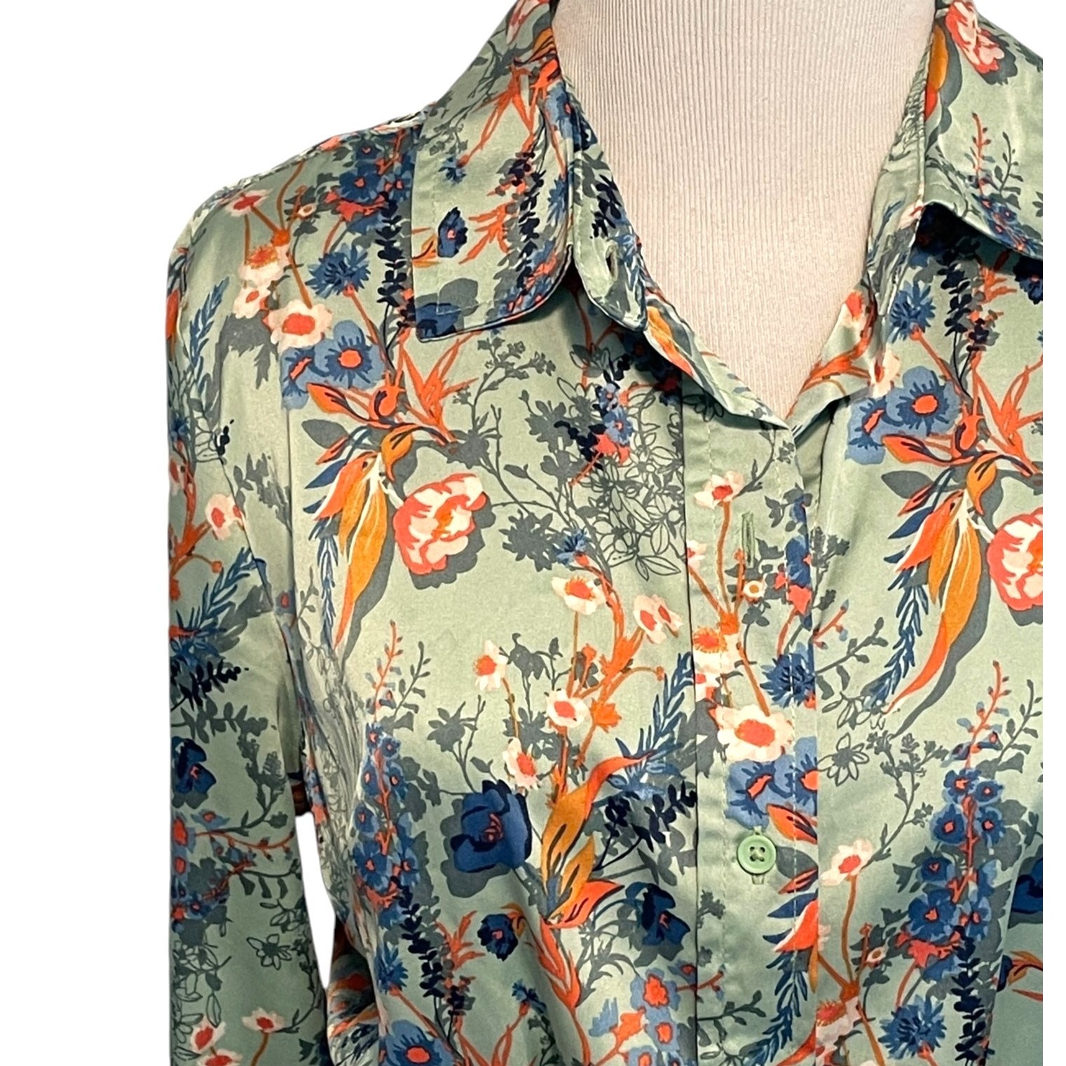 Ophelia Roe Mint Floral Belted Midi Shirt Dress Womens Size Small Shirtdress
