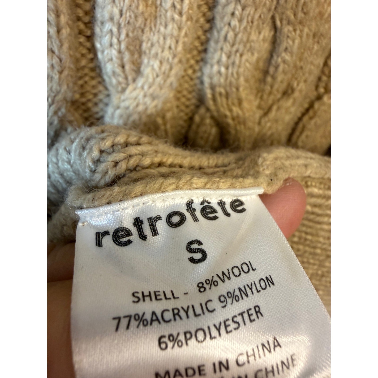 Retrofete Camel Tan Cable Knit Button Front Cardigan Mini Sweater Dress Small