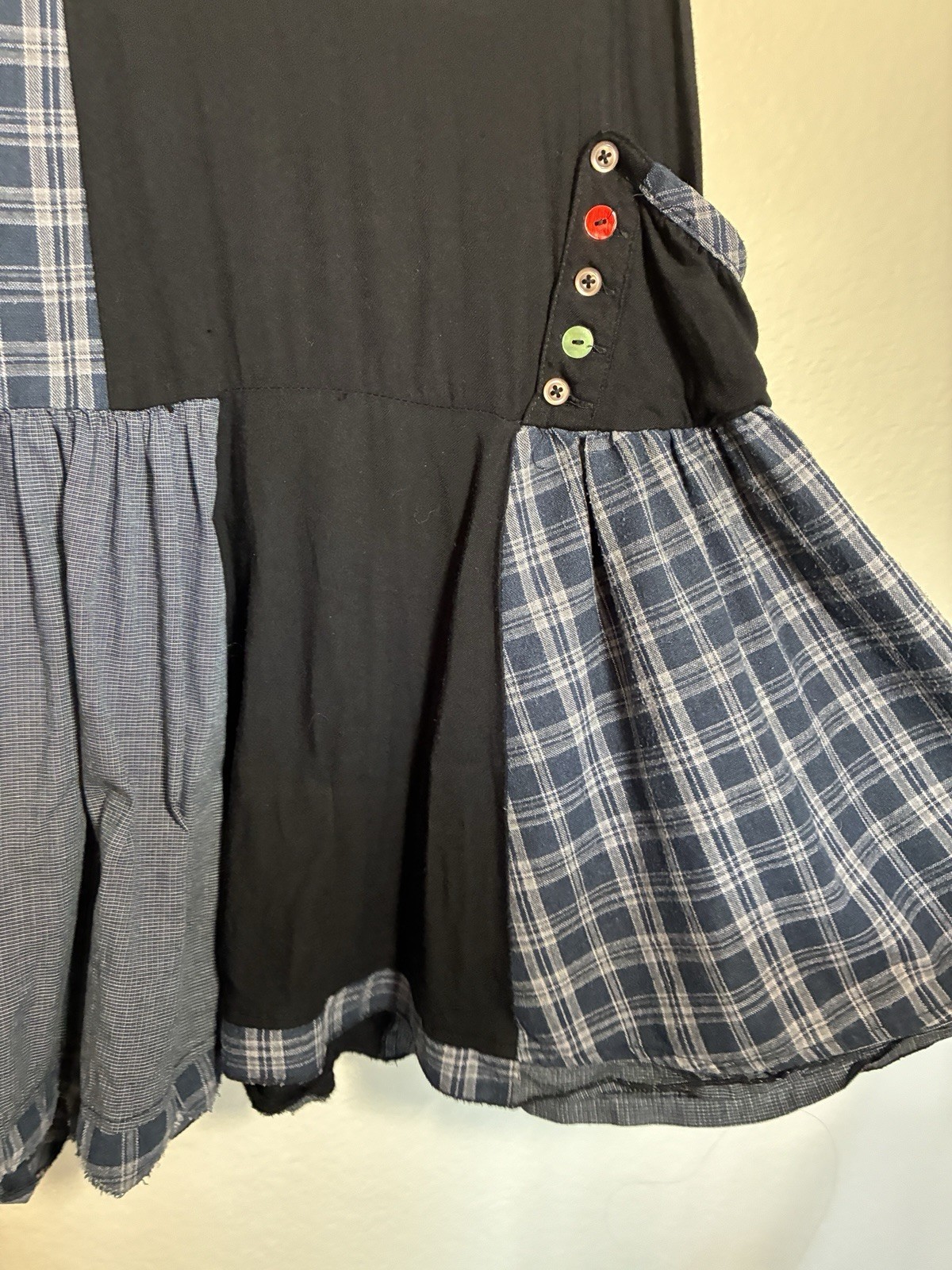 Desigual Plaid Patchwork Sleeveless A-Line Dress Size M Blue/Black Zip Pockets
