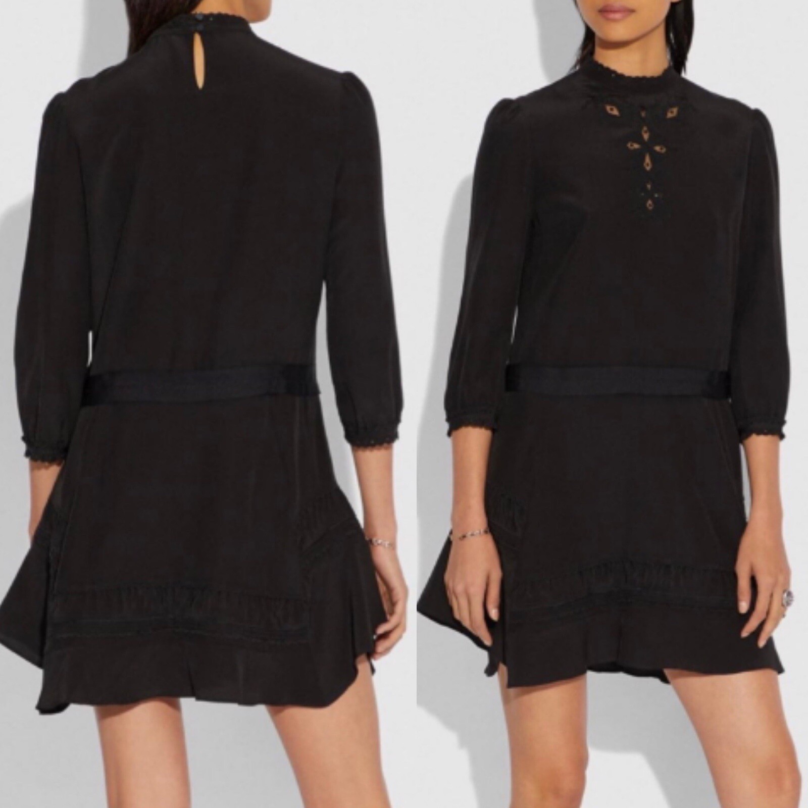 COACH 1941 100% Silk Black Embroidered Dress Size 2/XS MSRP $495 NWT