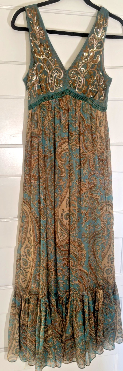 Anthropologie Ranna Gill Beaded Paisley Chiffon Maxi Dress 4P Boho Fairy