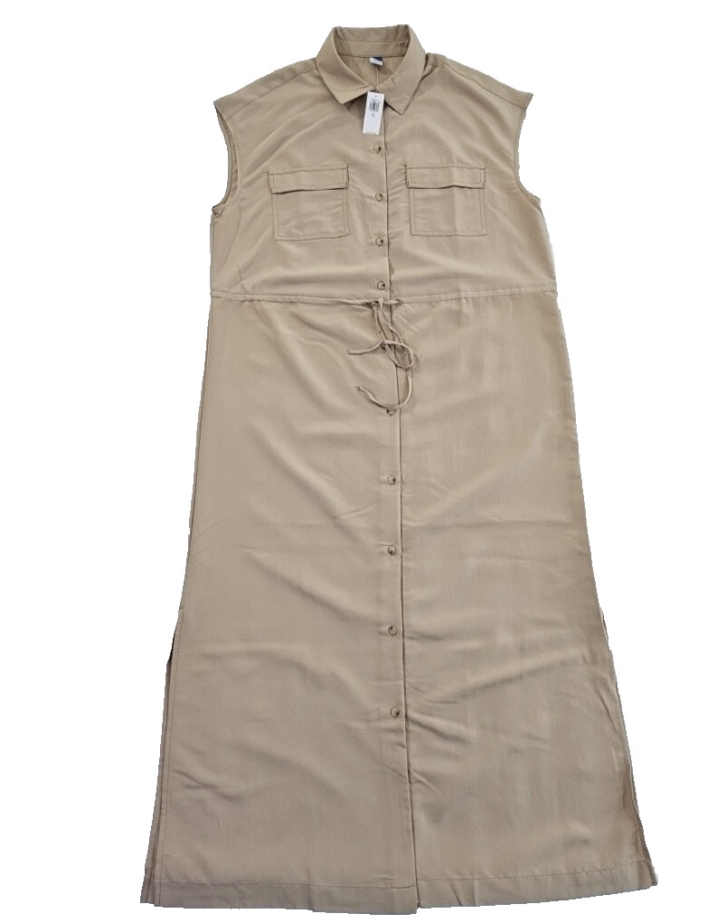 Old Navy Tan Women’s Size M Tall Utility Midi Waist Defined Shirt Dress NWT NEW