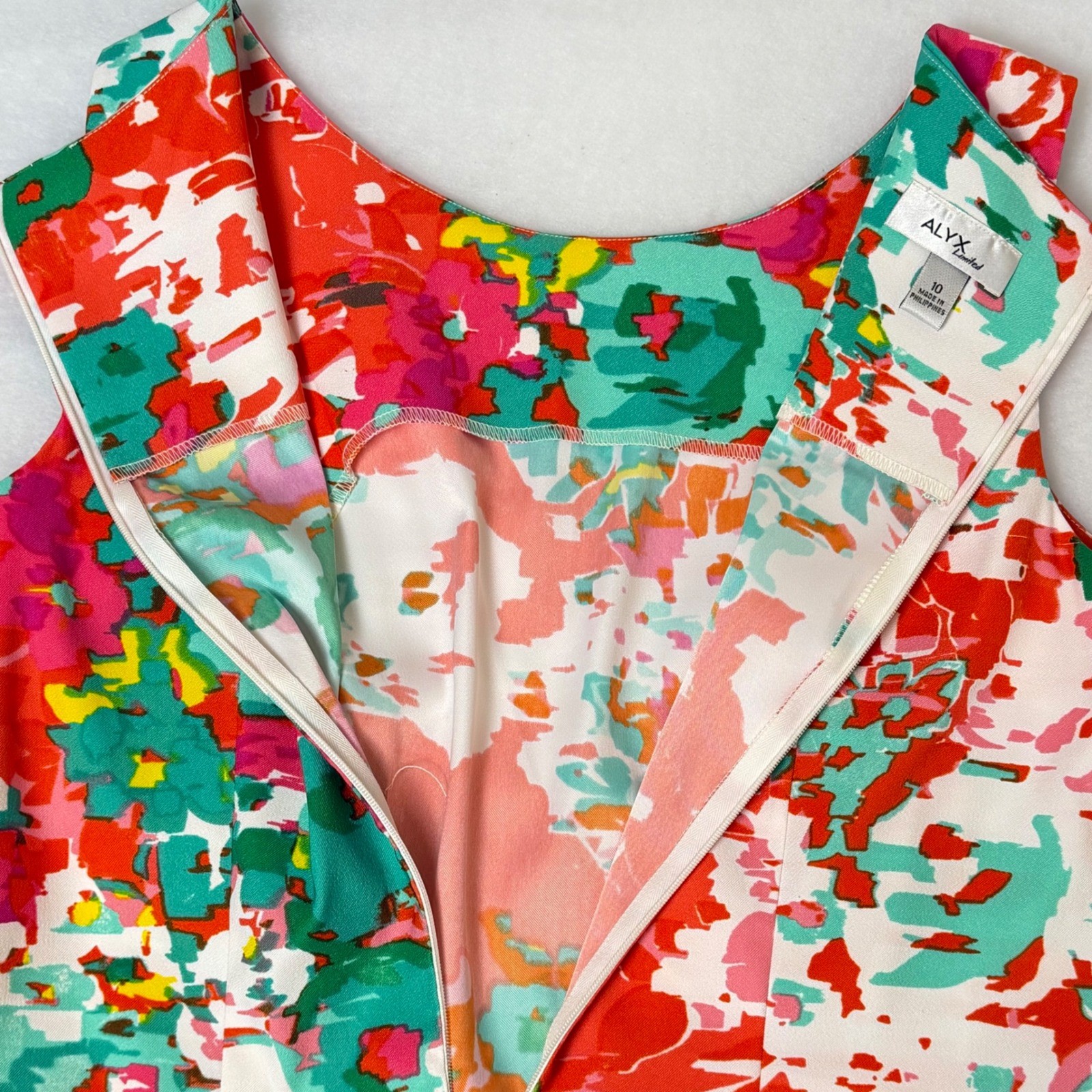 Alyx Limited Womens Abstract Multi Floral Sheath Dress Orange Teal Pink Size 10