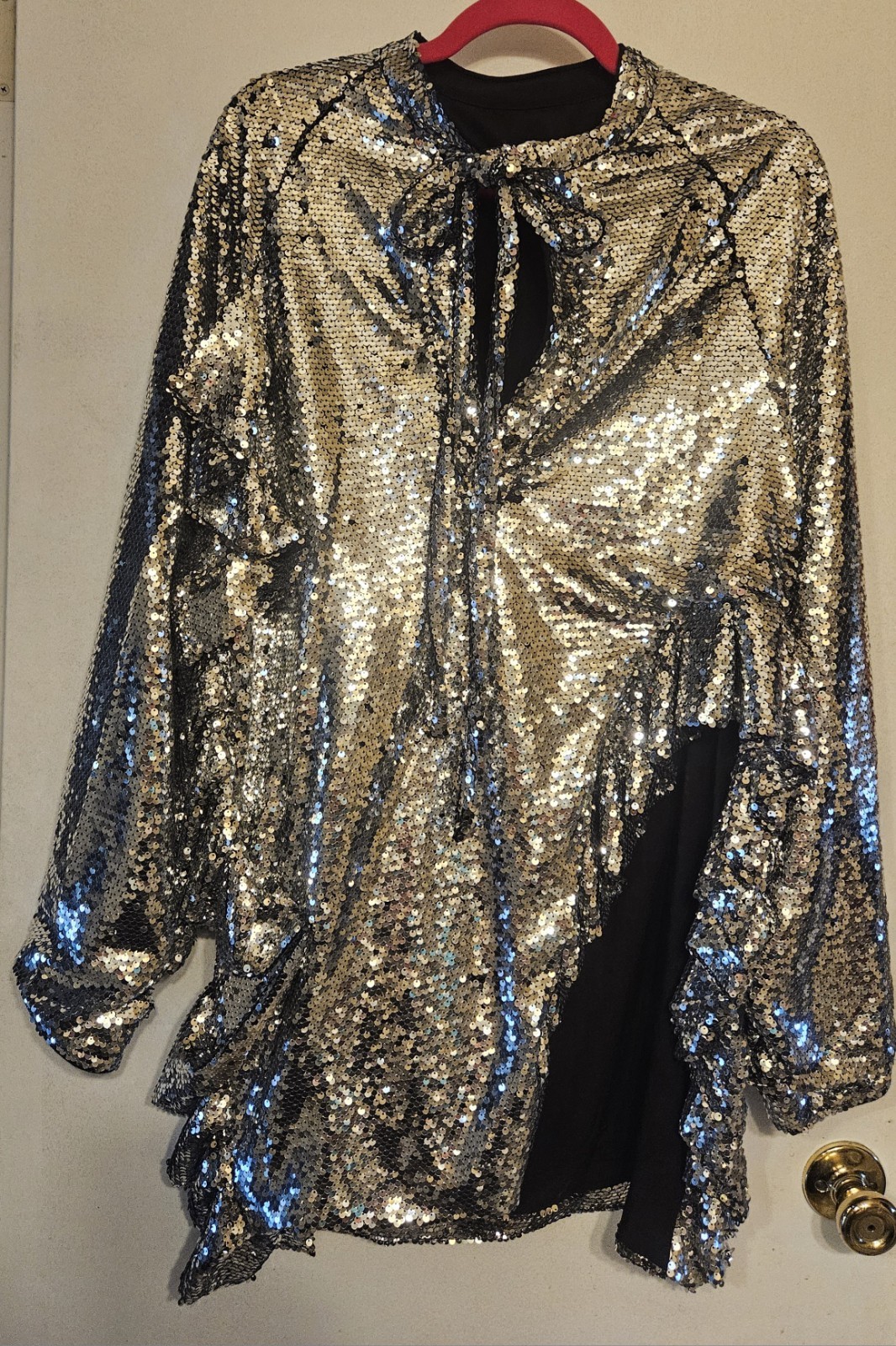 SEQUIN TOP OR DRESS SIZE LARGE ORIGINALLY 130.00 LONG SLEEVES NEW SILVER LINED