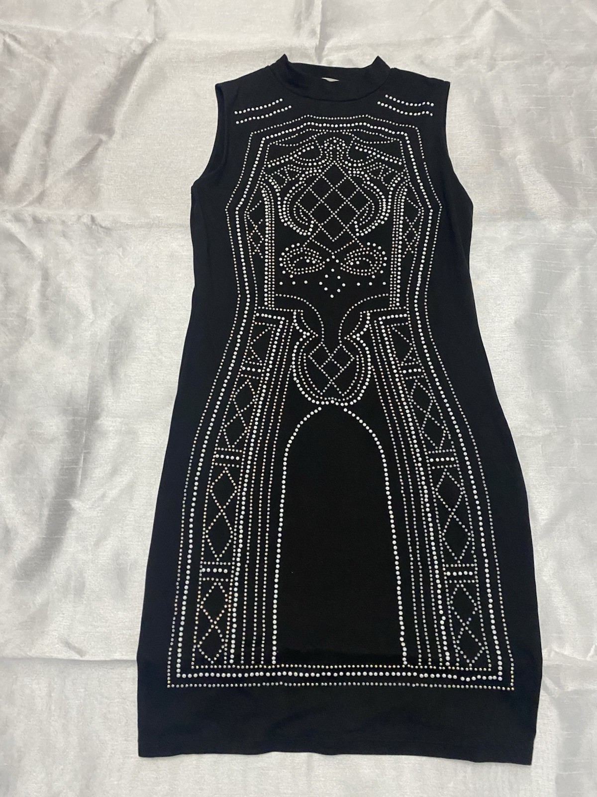 Say What? Womens S Black Solid Stretch Mock Neck Sleeveless Studded Bodycon