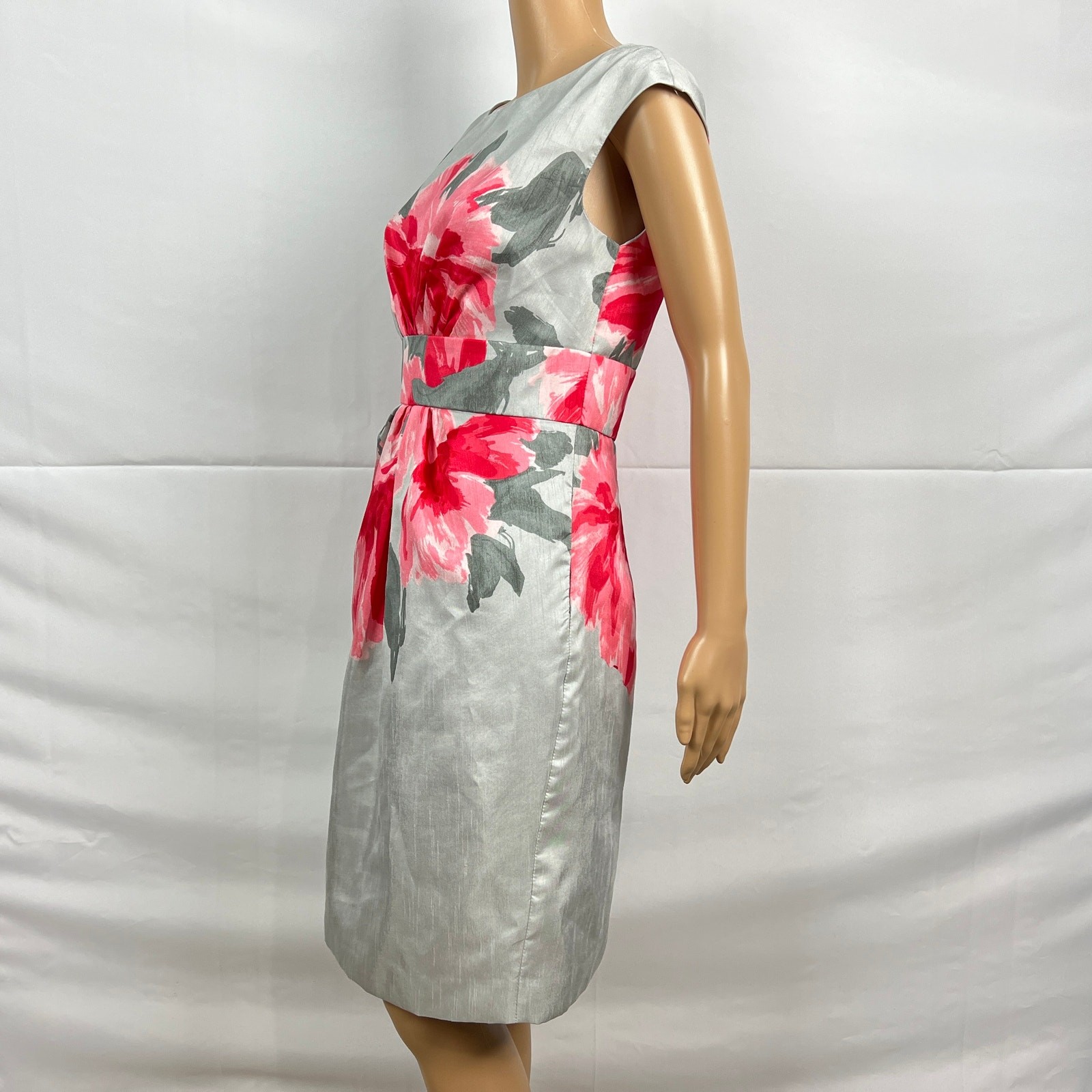 SD Collection Size 6 Silver Gray Pink Floral Print Sheath Party Cocktail Dress