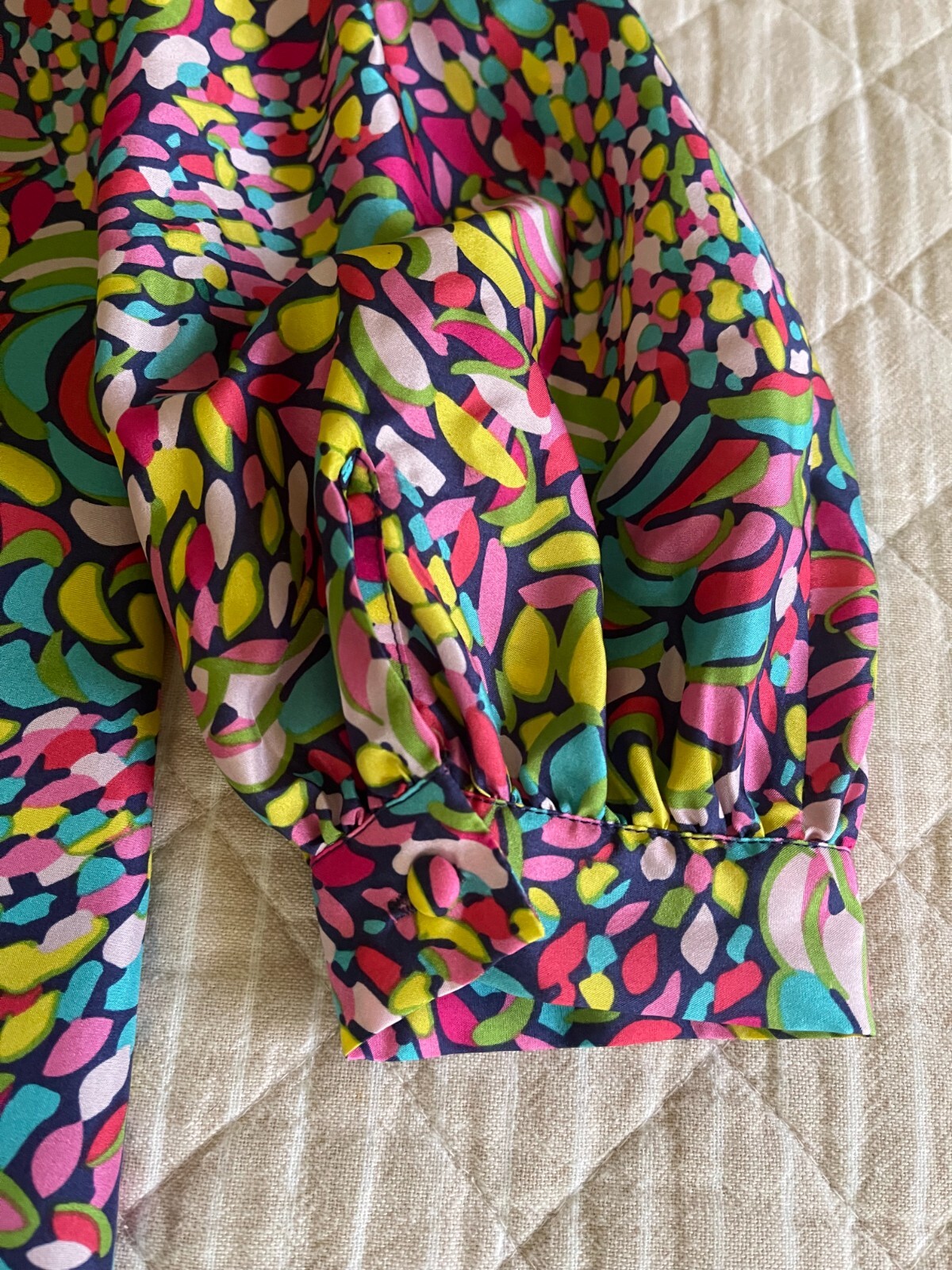 Lilly Pulitzer Blue Pink Yellow Green Red Collared Long Sleeve Silk Dress Size 4