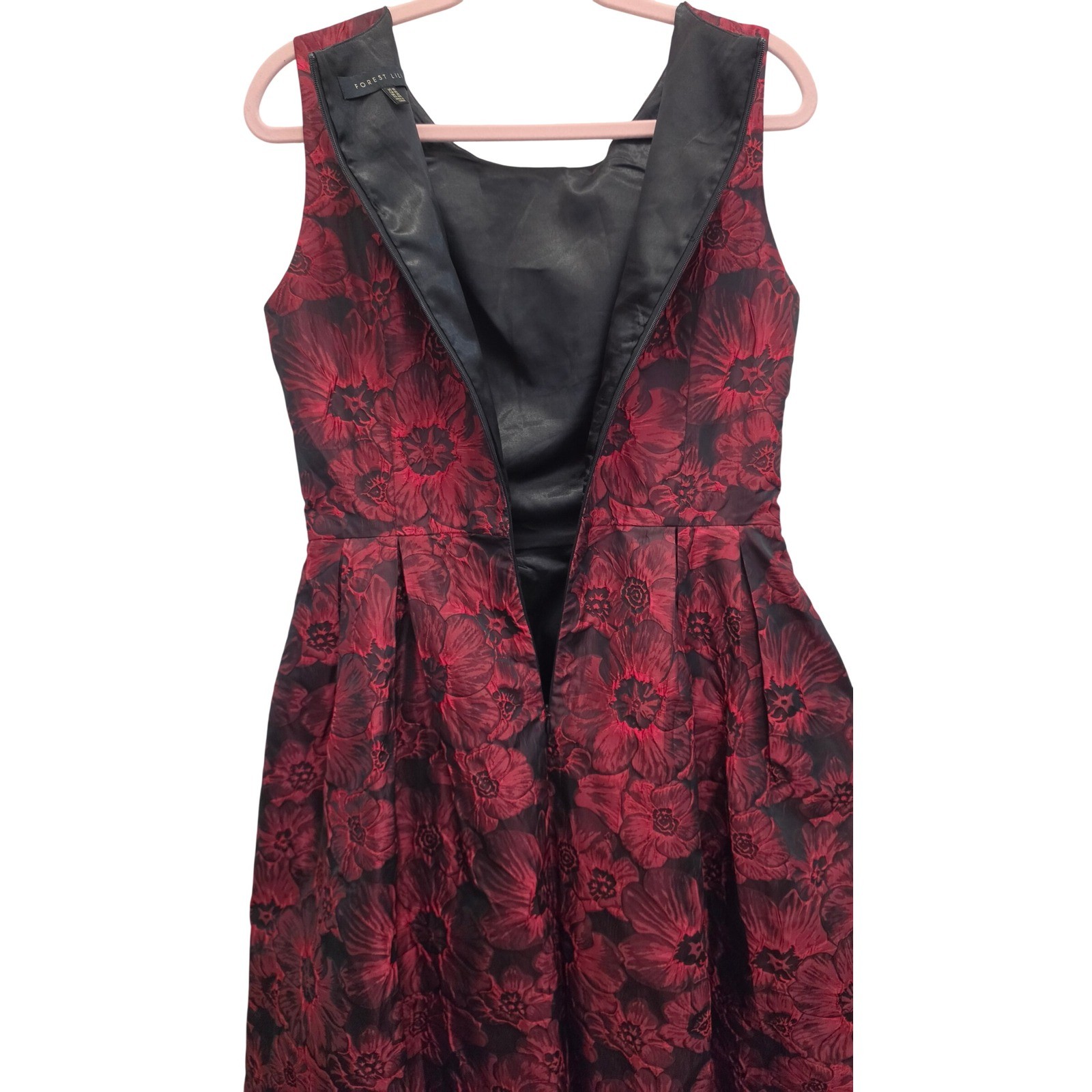 Dark Romantic Floral Jacquard Brocade High Low Fit Flare Party Holiday Dress 10